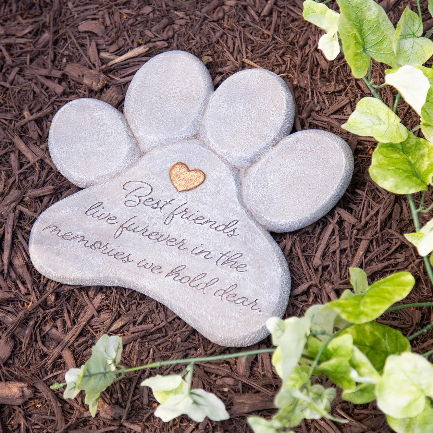 Memorial & Garden Plaques | Pathways & Stepping Stones>Plow & Hearth 11" Paw Shaped Pet Memorial Garden Stone, Best Friends Live Forever