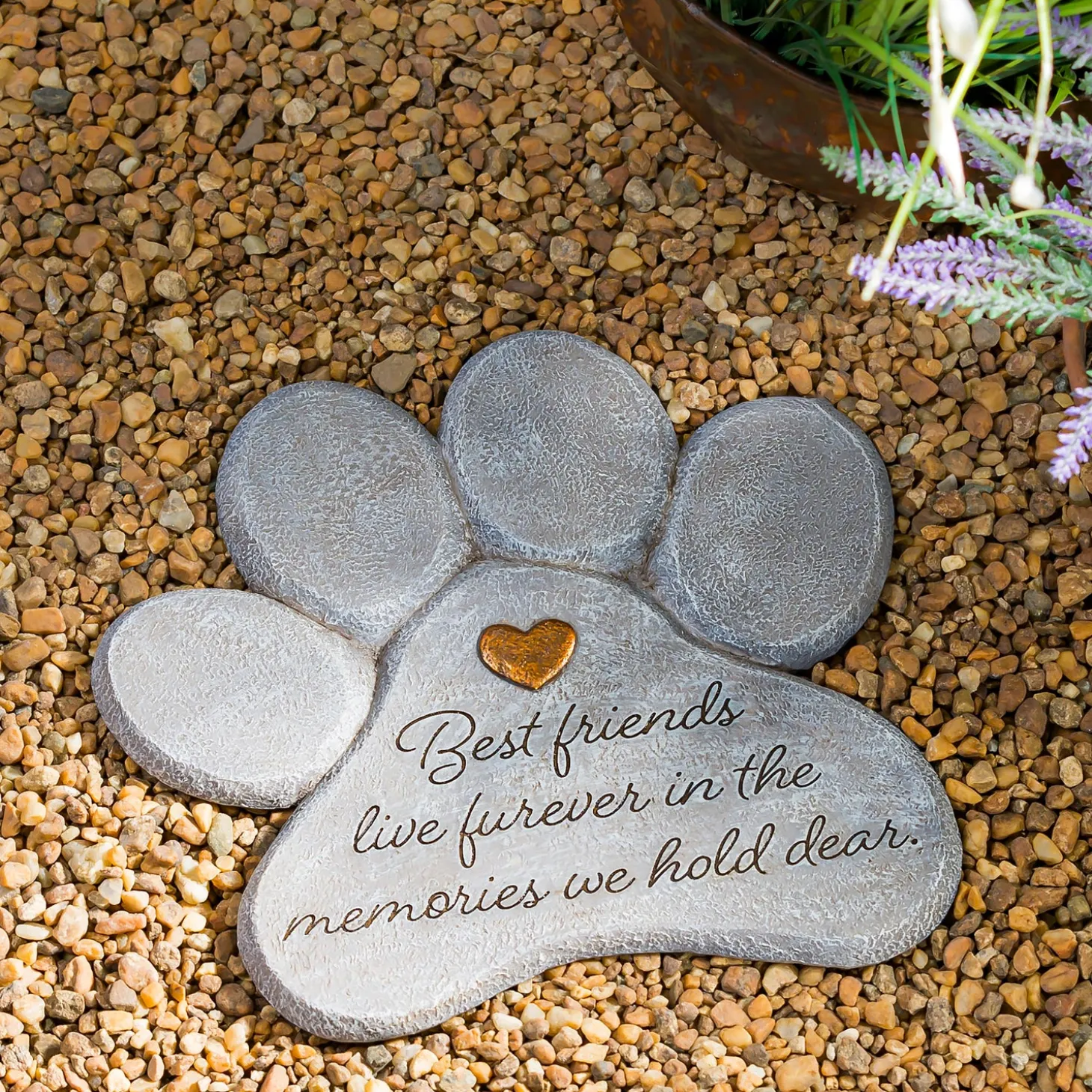 Memorial & Garden Plaques | Pathways & Stepping Stones>Plow & Hearth 11" Paw Shaped Pet Memorial Garden Stone, Best Friends Live Forever