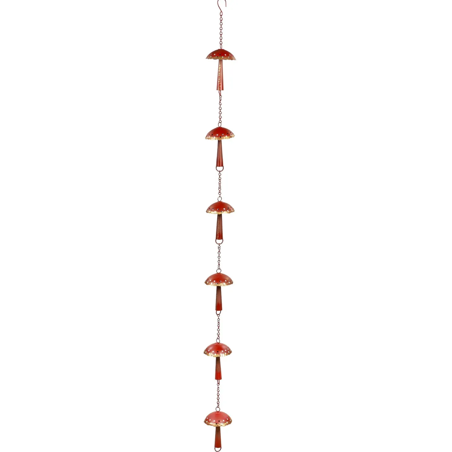 Wind Chimes & Mobiles>Plow & Hearth 72" Red Metal Mushroom Rain Chain