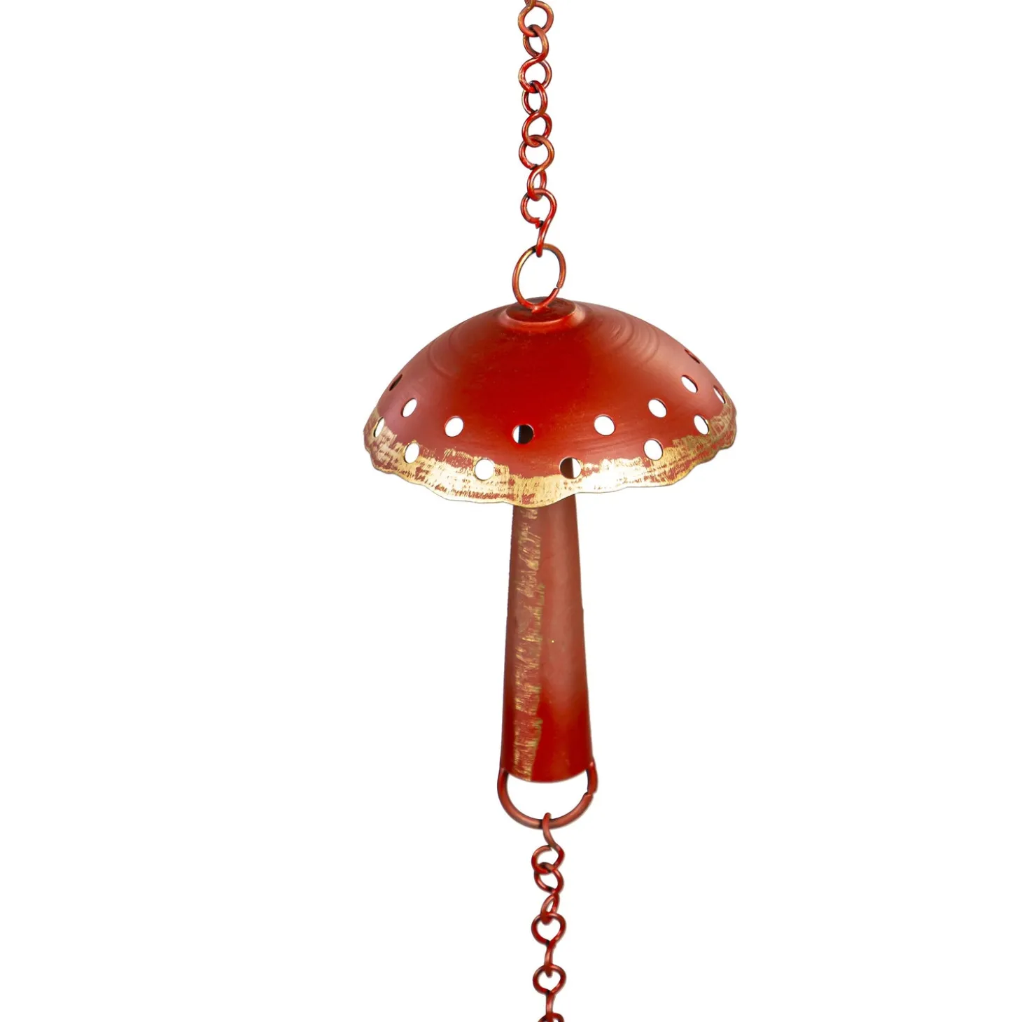 Wind Chimes & Mobiles>Plow & Hearth 72" Red Metal Mushroom Rain Chain