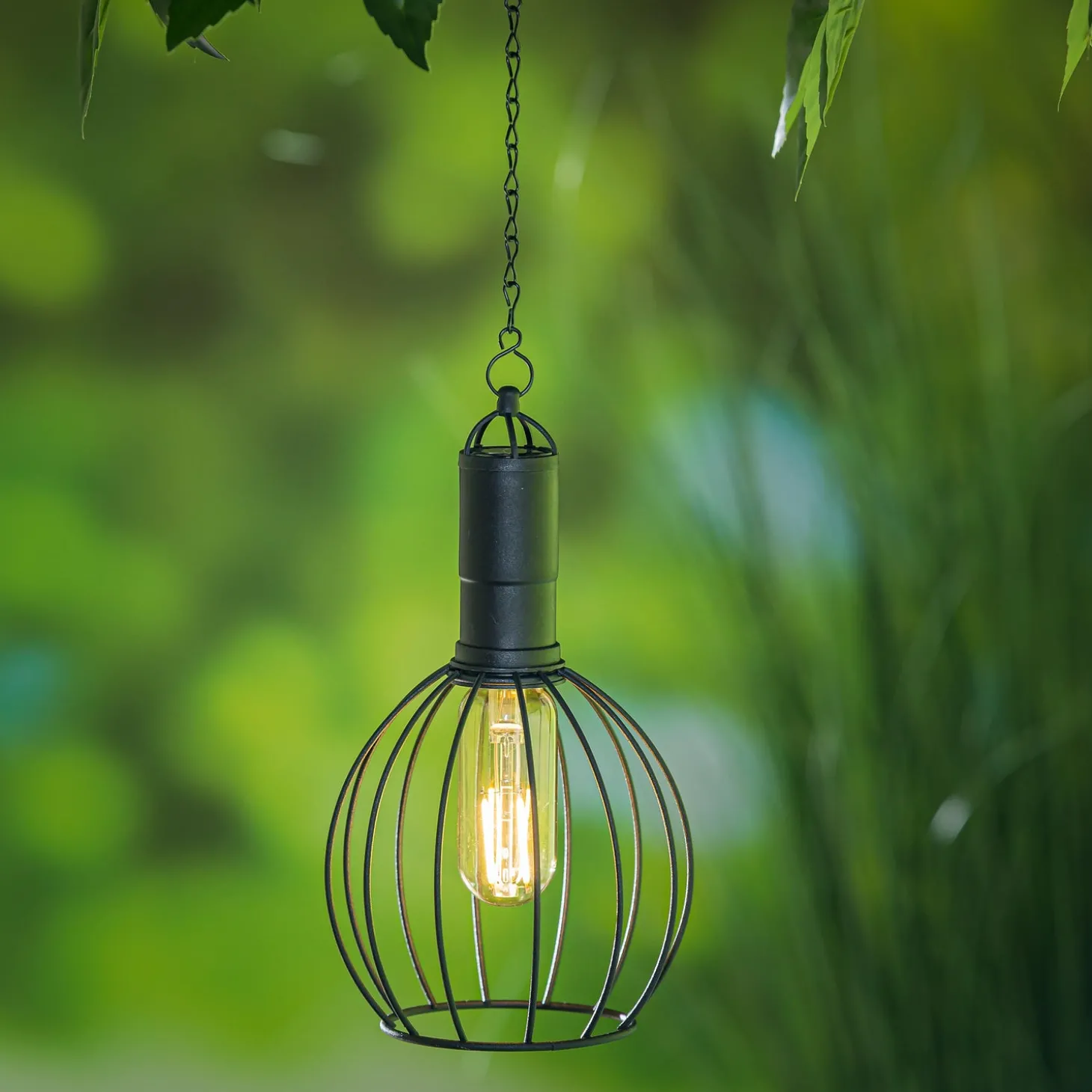 Outdoor Lamps | Solar Lighting>Plow & Hearth 19.6" Solar Hanging Lantern with Chain and LED Bulb, Rounded