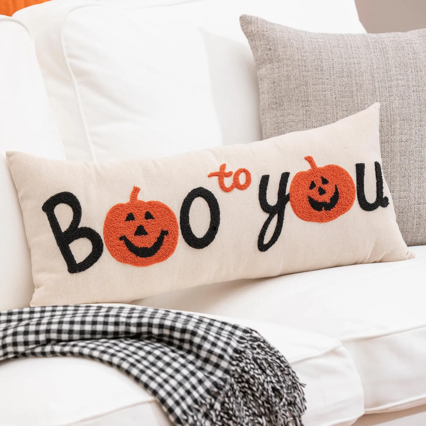 Decorative Pillows>Plow & Hearth 25" x 8" Boo to You Lumbar Pillow