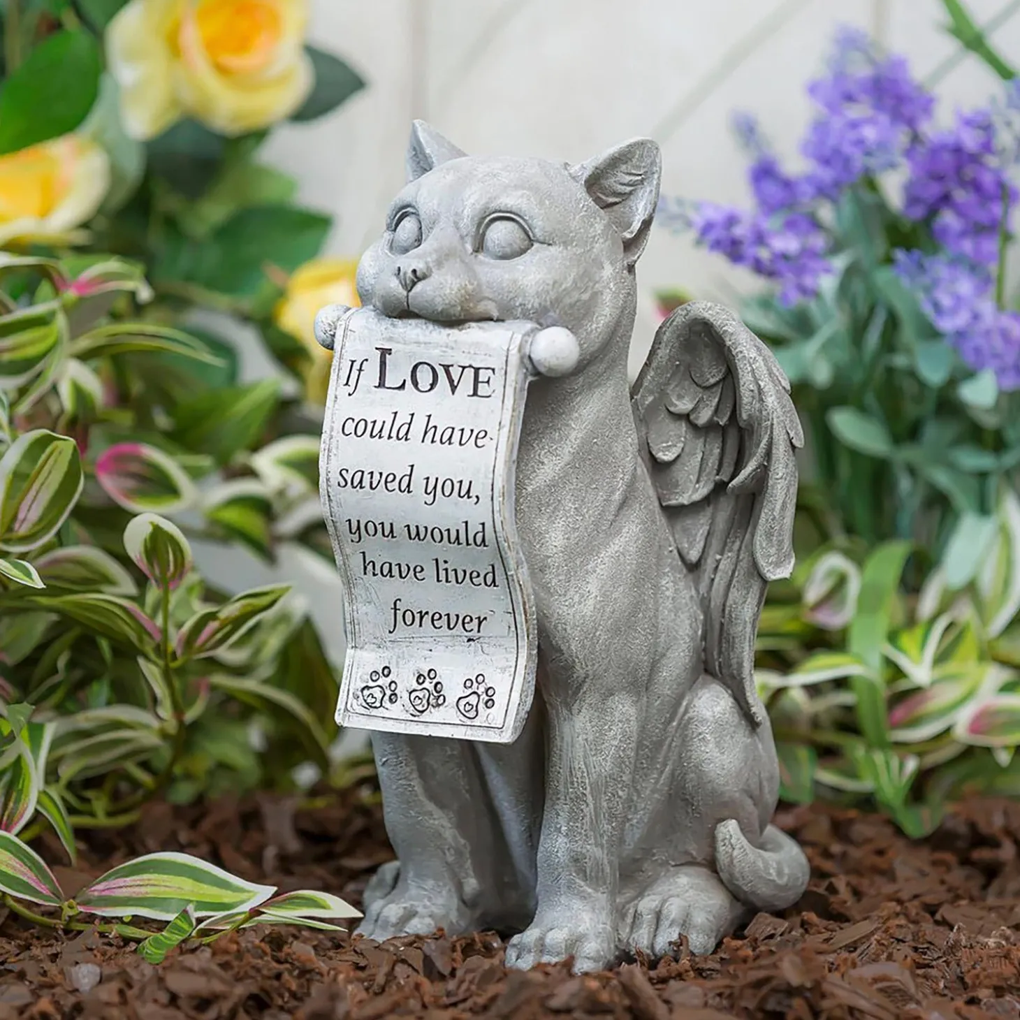 Garden Statues | Memorial & Garden Plaques>Plow & Hearth 14"H Cat with Scroll Memorial Garden Statuary