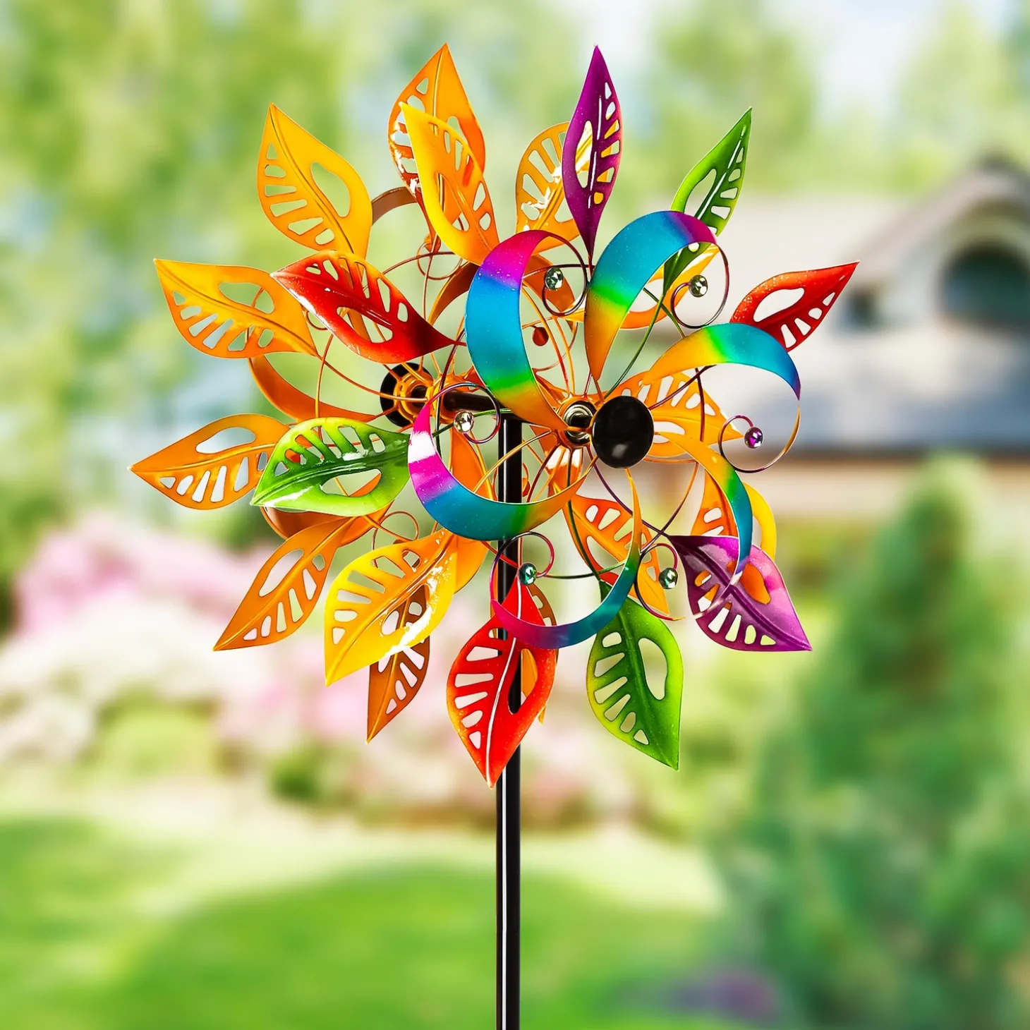 Wind Spinners>Plow & Hearth 75"H Colorful Filigree Leaves Wind Spinner