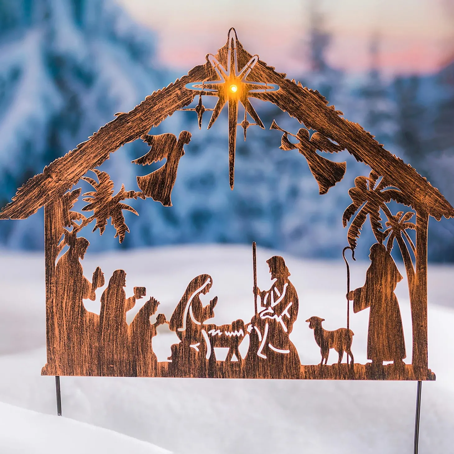 Garden Stakes | Solar Accents>Plow & Hearth 28"H Solar Illuminated Nativity Stake