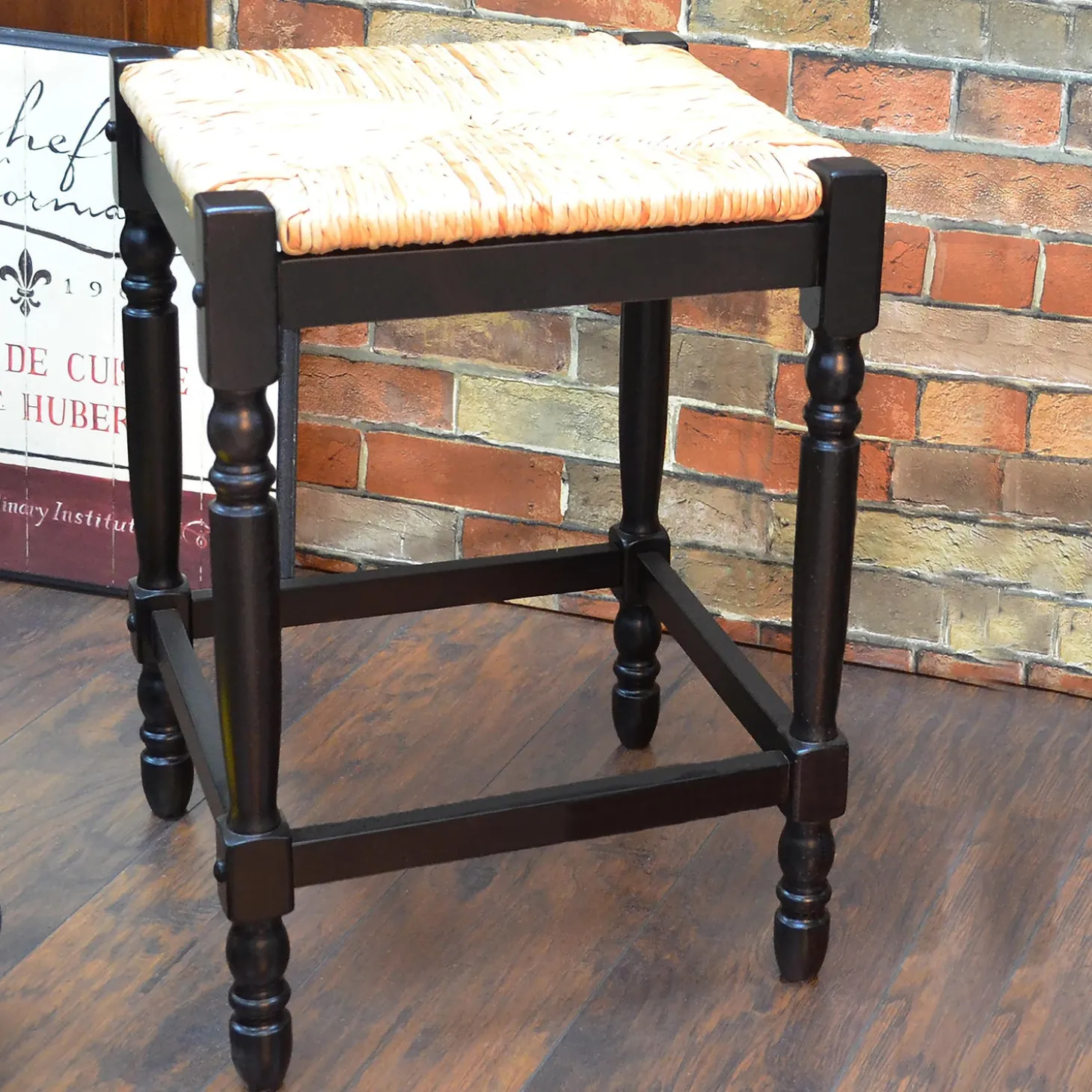 Footstools>Plow & Hearth 24"-High Counter Stool with Handwoven Rush Seat