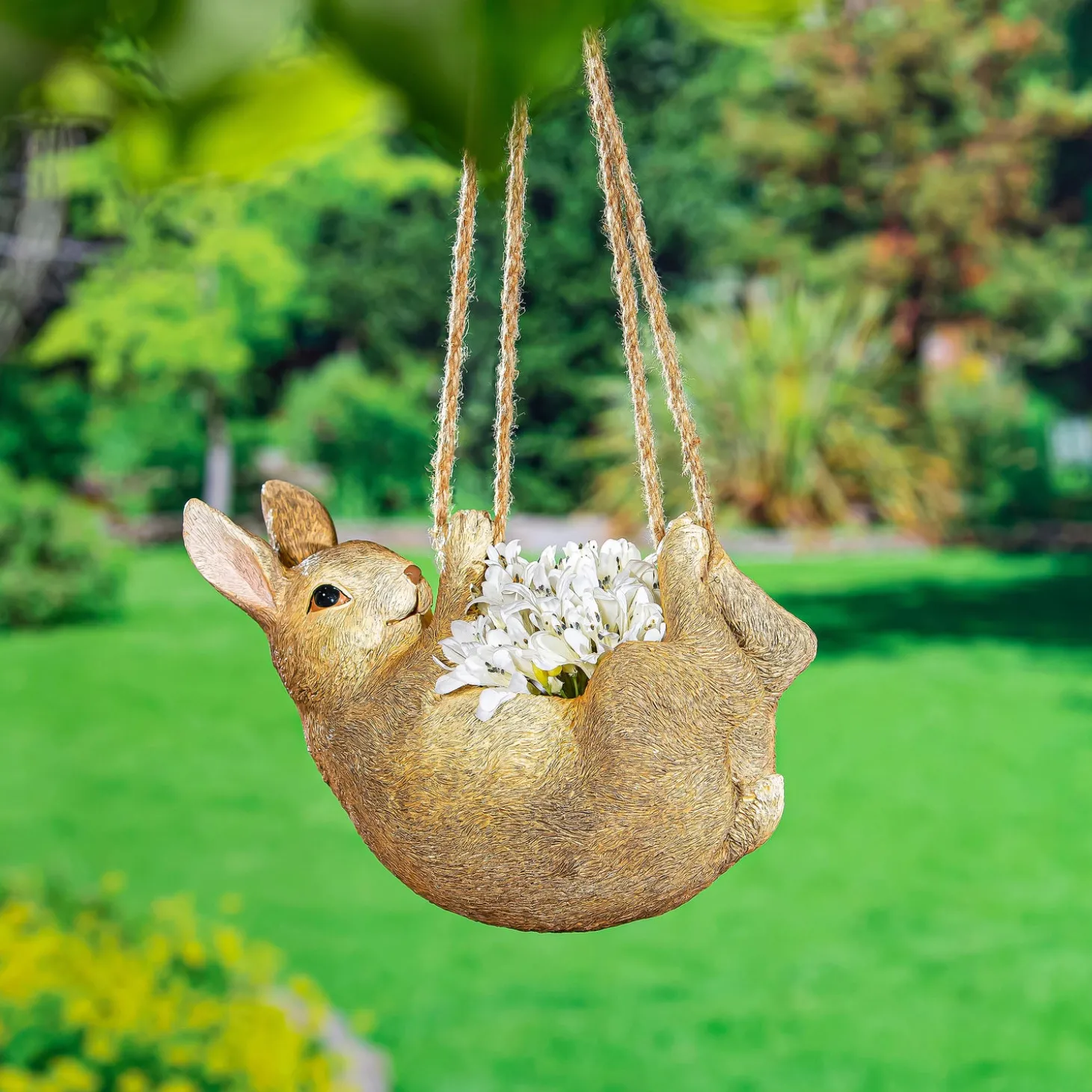 Planters & Plant Stands>Plow & Hearth Rabbit Hanging Planter with Jute