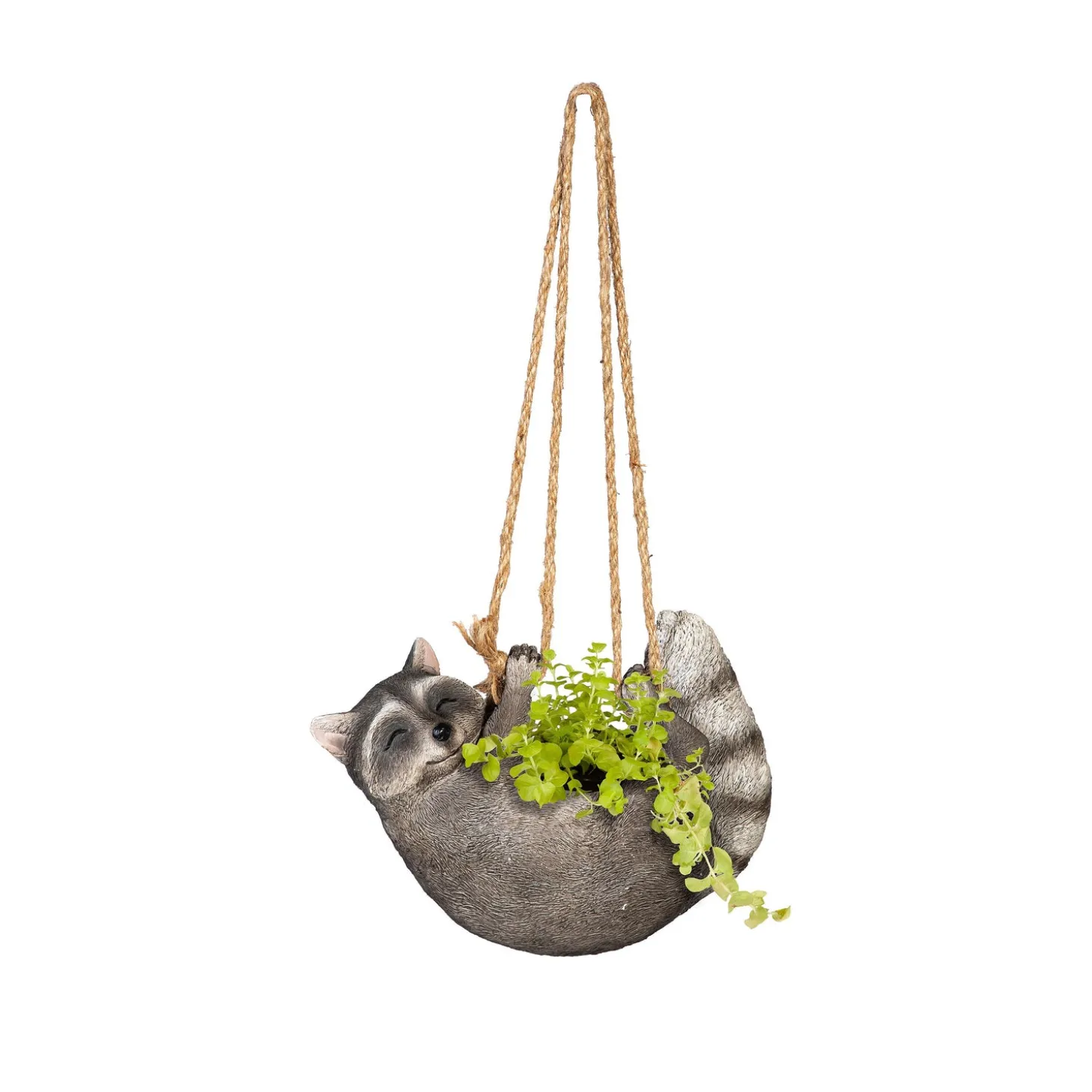 Planters & Plant Stands>Plow & Hearth Raccoon Hanging Planter with Jute