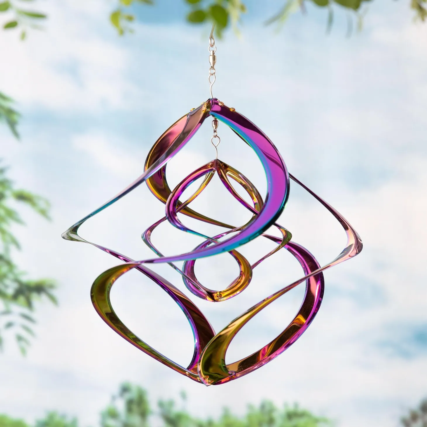 Wind Chimes & Mobiles>Plow & Hearth Rainbow Double Wind Spiral Spinner