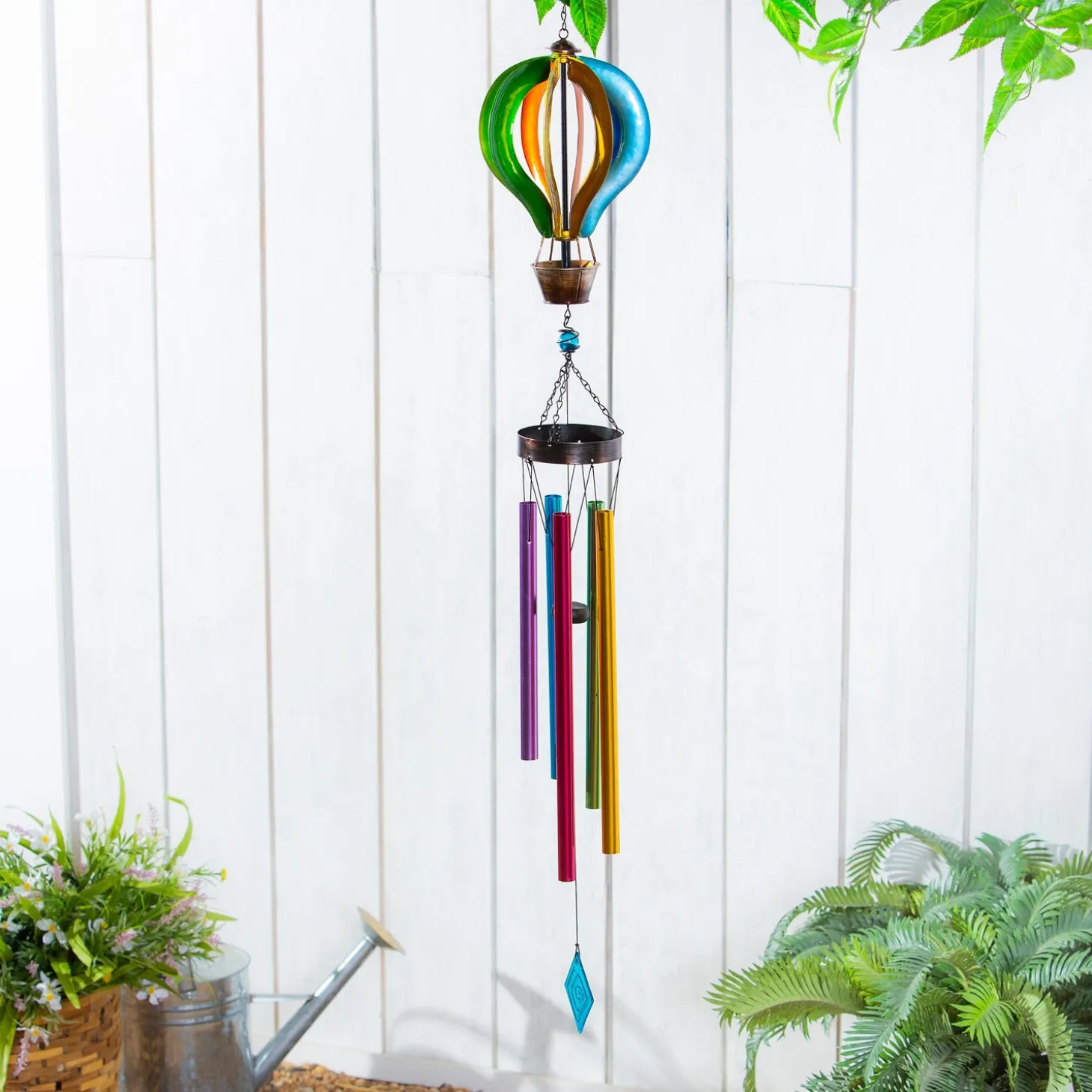 Wind Chimes & Mobiles>Plow & Hearth Rainbow Hot Air Balloon Wind Chime