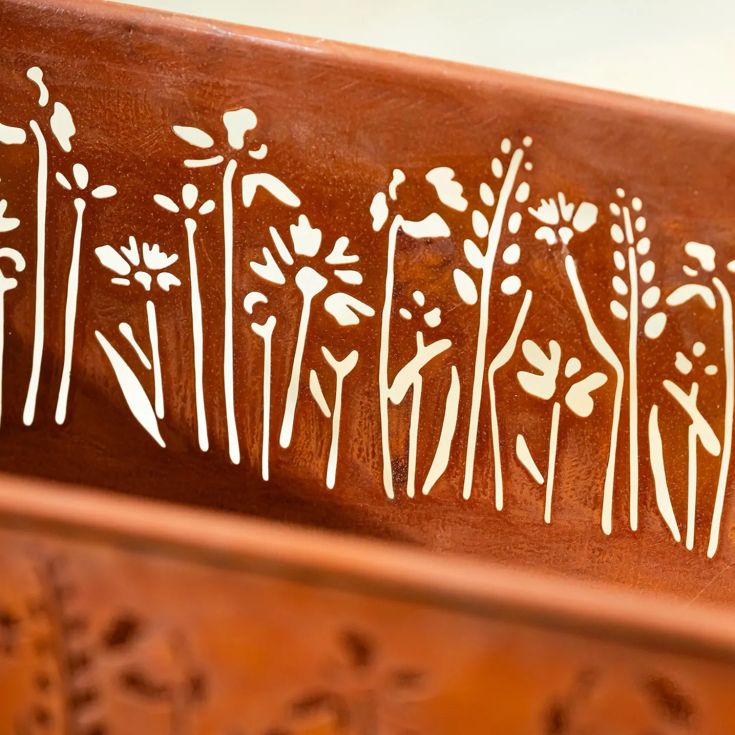 Planters & Plant Stands>Plow & Hearth Rectangular Metal Planter with Laser Cut Florals