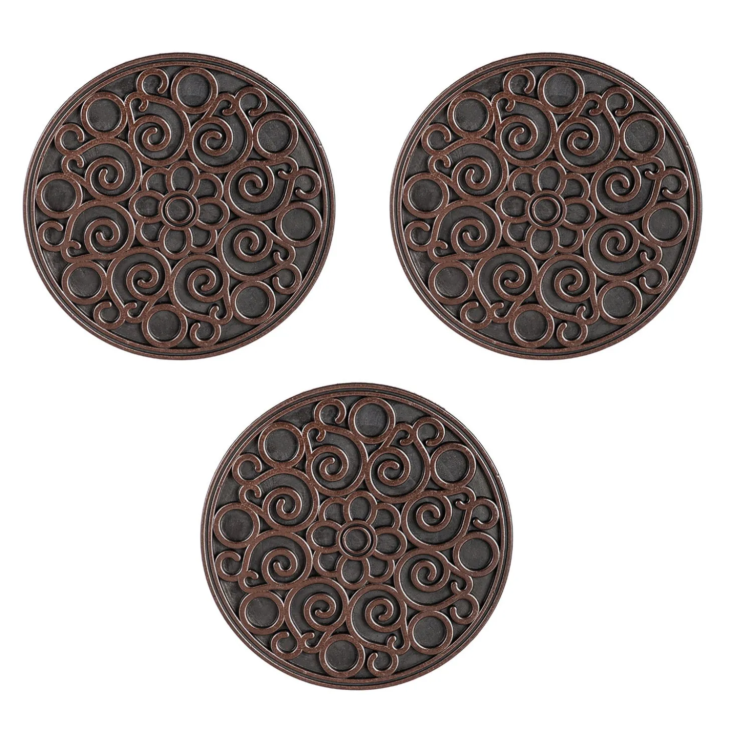 Pathways & Stepping Stones>Plow & Hearth Recycled Rubber Stepping Stones, Set of 3 - Copper Flower Swirl