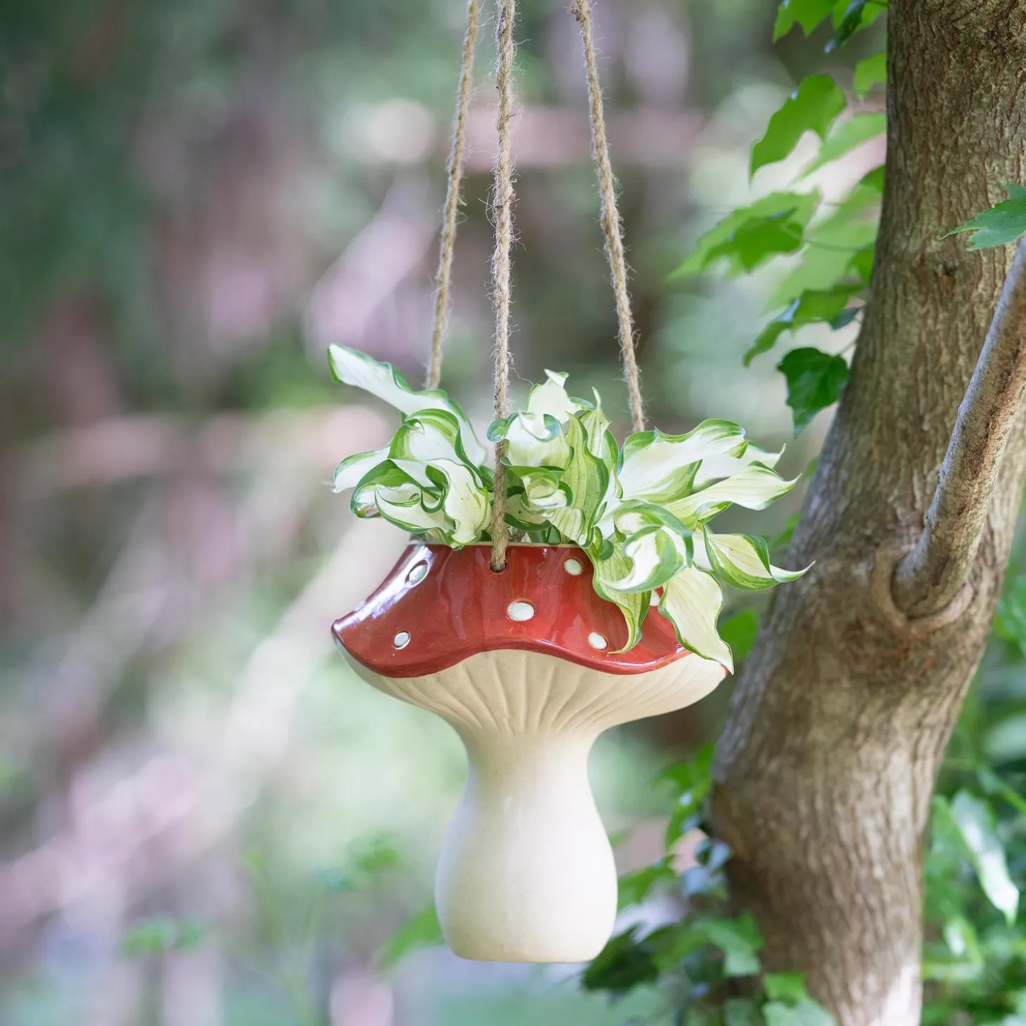 Planters & Plant Stands>Plow & Hearth Red Mushroom Ceramic Hanging Planter