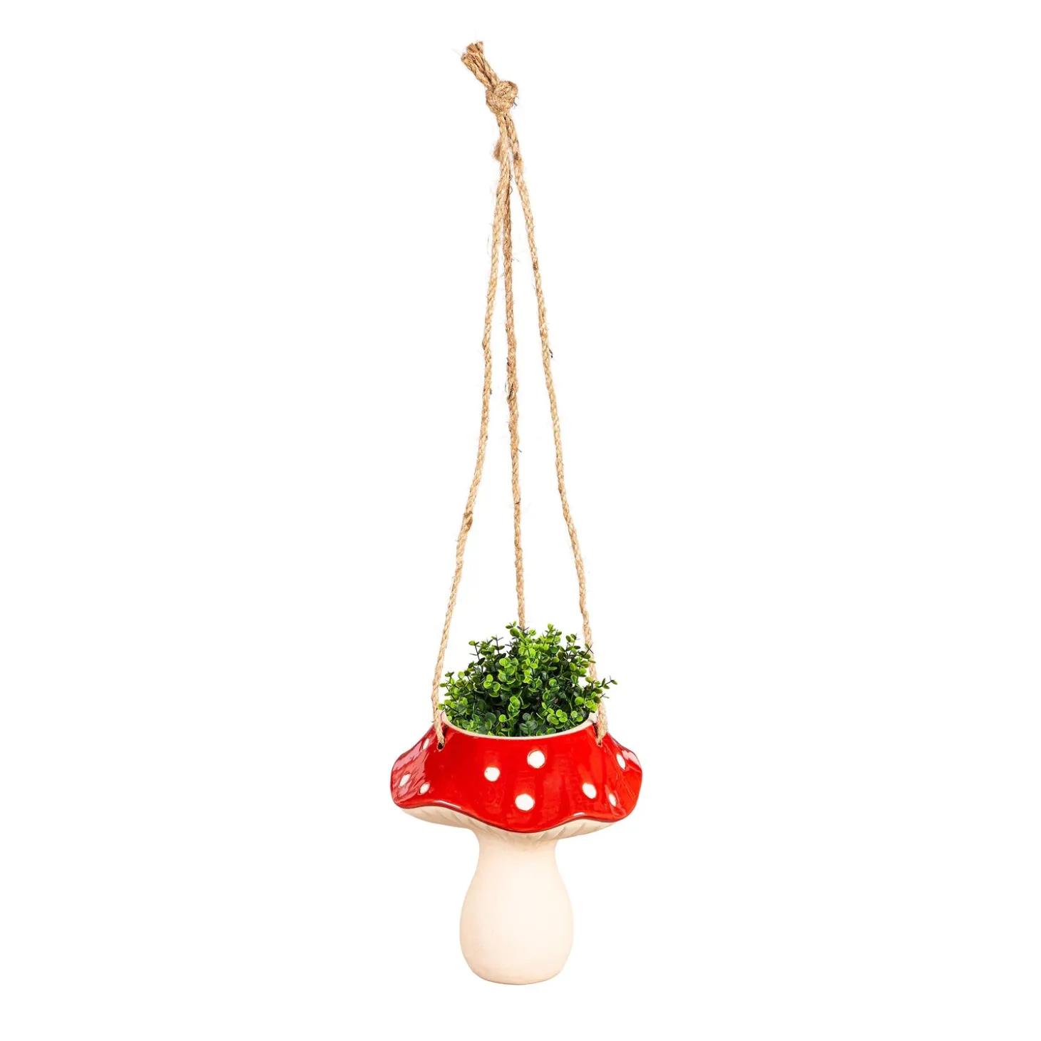 Planters & Plant Stands>Plow & Hearth Red Mushroom Ceramic Hanging Planter