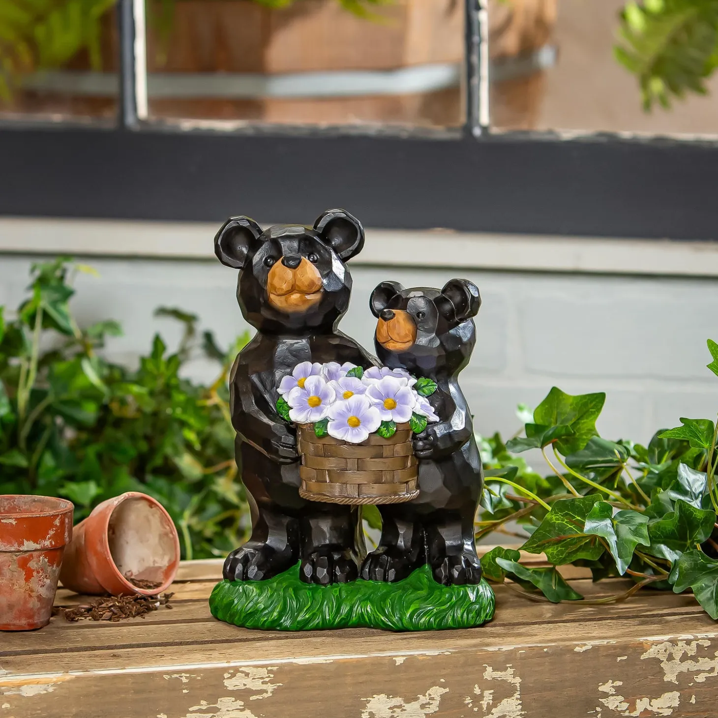 Garden Statues>Plow & Hearth Resin Bear With Cub Floral Statue, 7"H