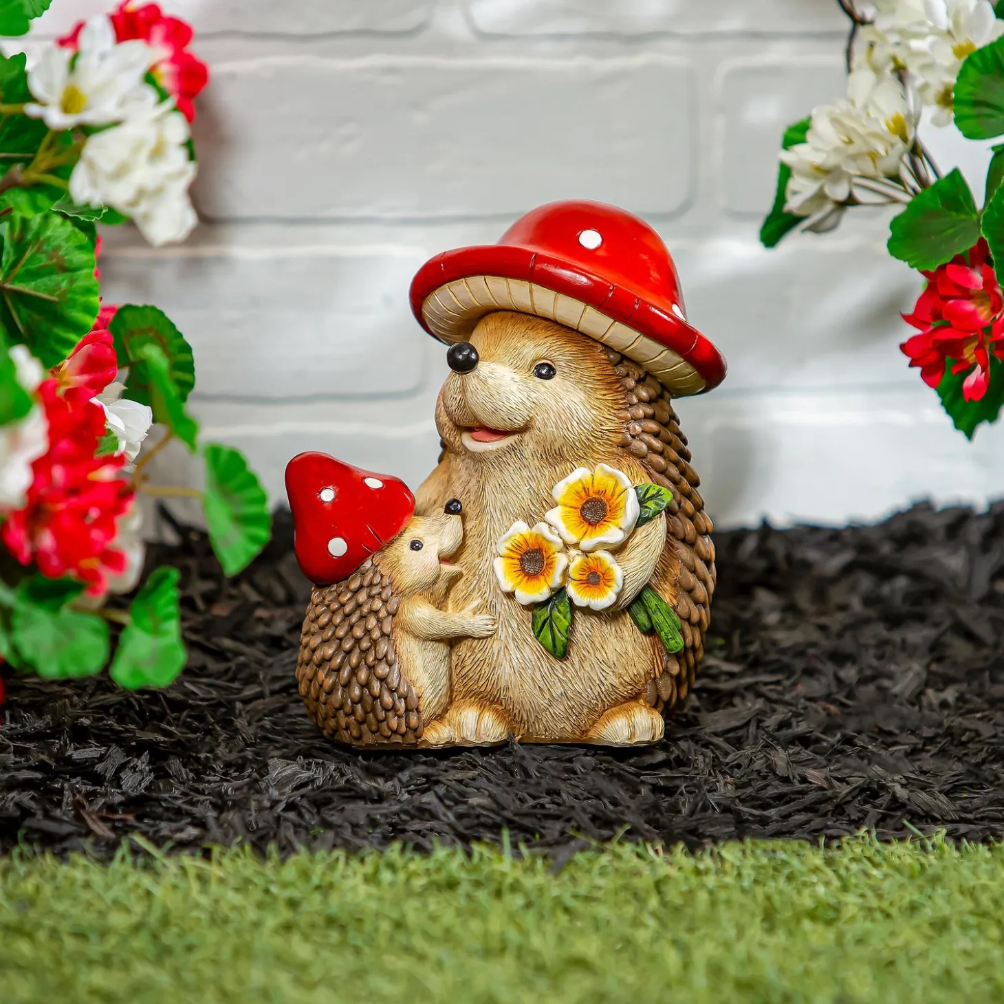 Garden Statues>Plow & Hearth Resin Mushroom Hedgehog Family Statue, 7"H