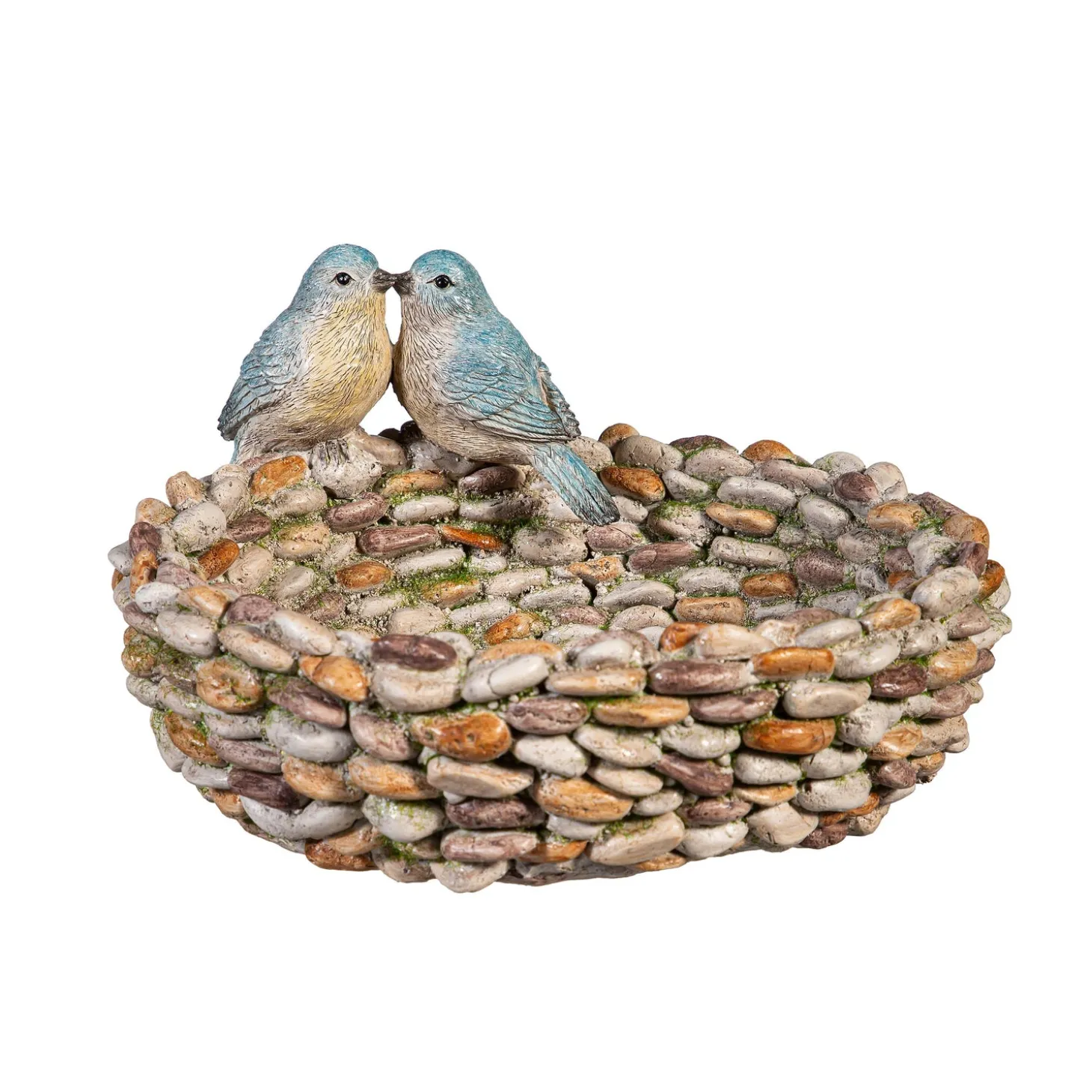 Birdbaths>Plow & Hearth Resin Pebble Bird Bath With Birds