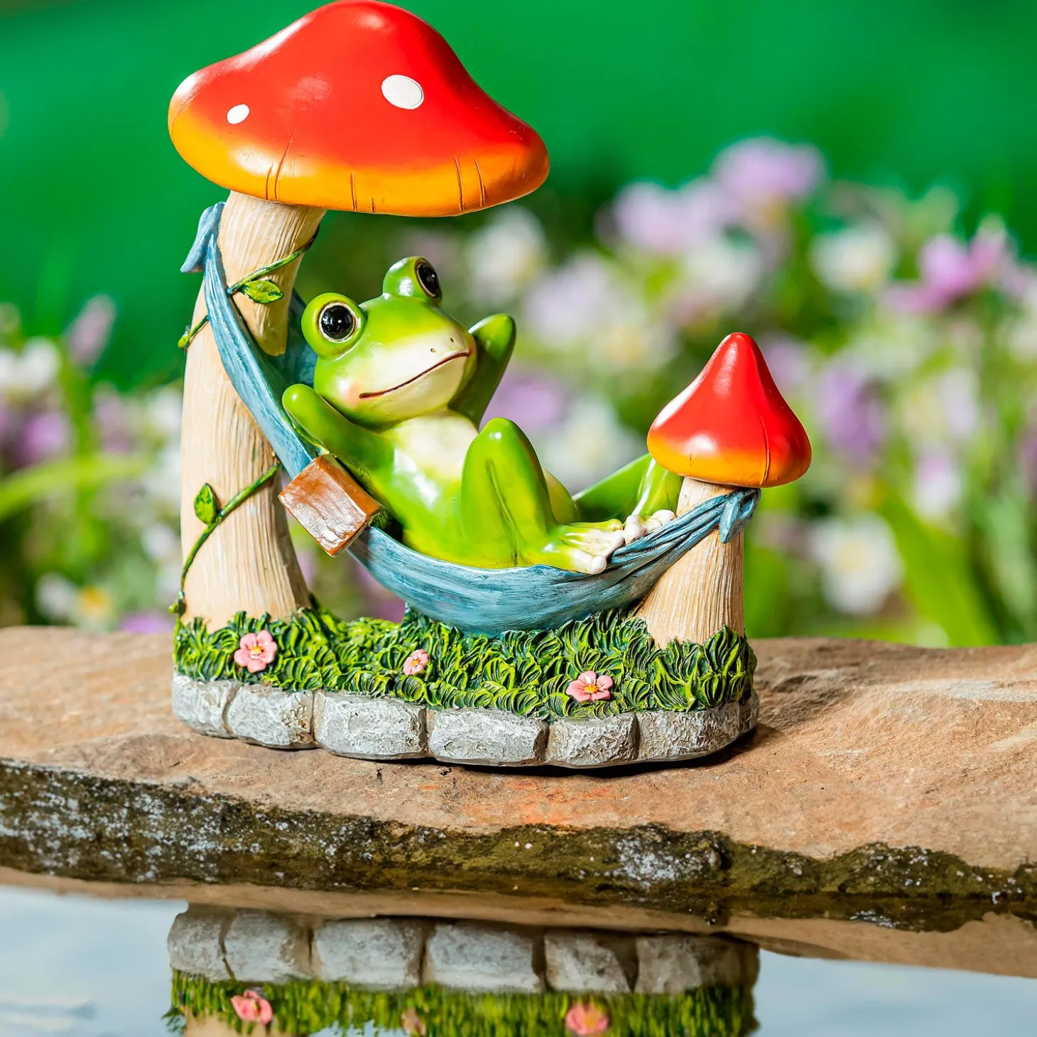 Garden Statues>Plow & Hearth Resin Relaxing Frog in Hammock Statue, 8"H