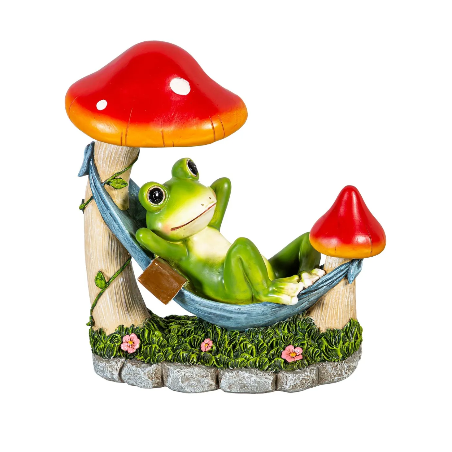 Garden Statues>Plow & Hearth Resin Relaxing Frog in Hammock Statue, 8"H