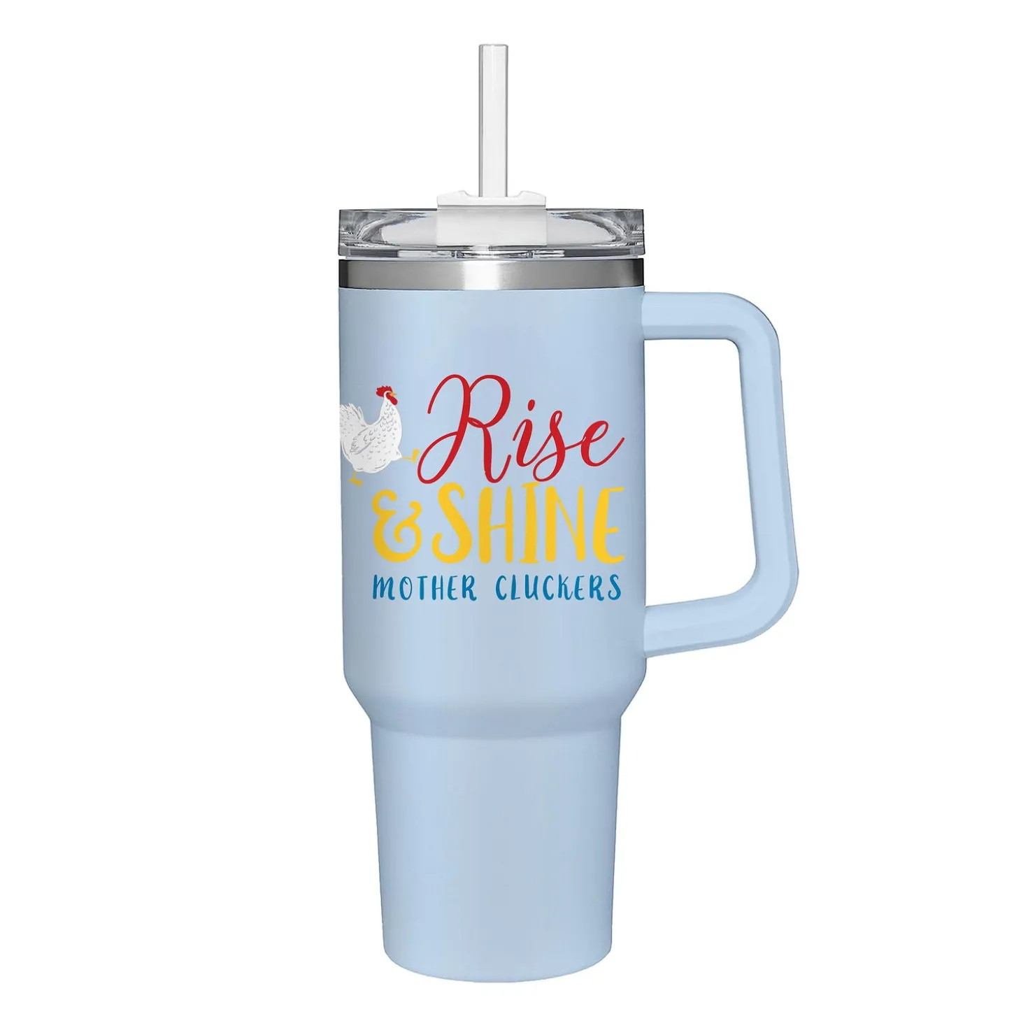 Travel Cups>Plow & Hearth Rise & Shine Chicken Canyon Cup, Double Wall Stainless Steel w/ Straw, 40oz, Gift Box