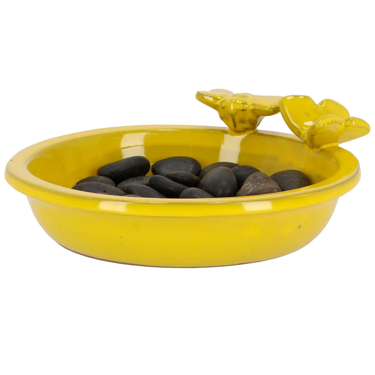 Birdbaths | Wildlife Housing>Plow & Hearth Round Ceramic Bee & Butterfly Bath with Stand Yellow