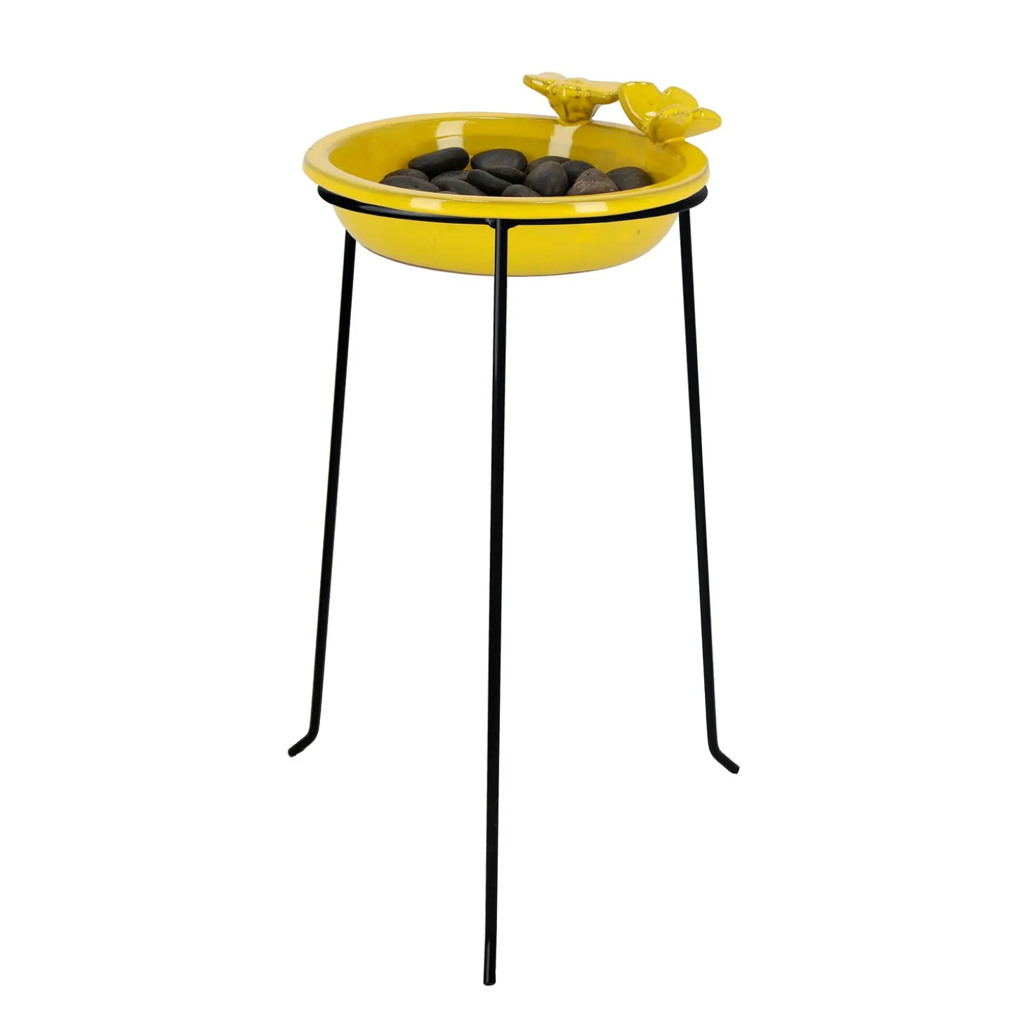 Birdbaths | Wildlife Housing>Plow & Hearth Round Ceramic Bee & Butterfly Bath with Stand Yellow