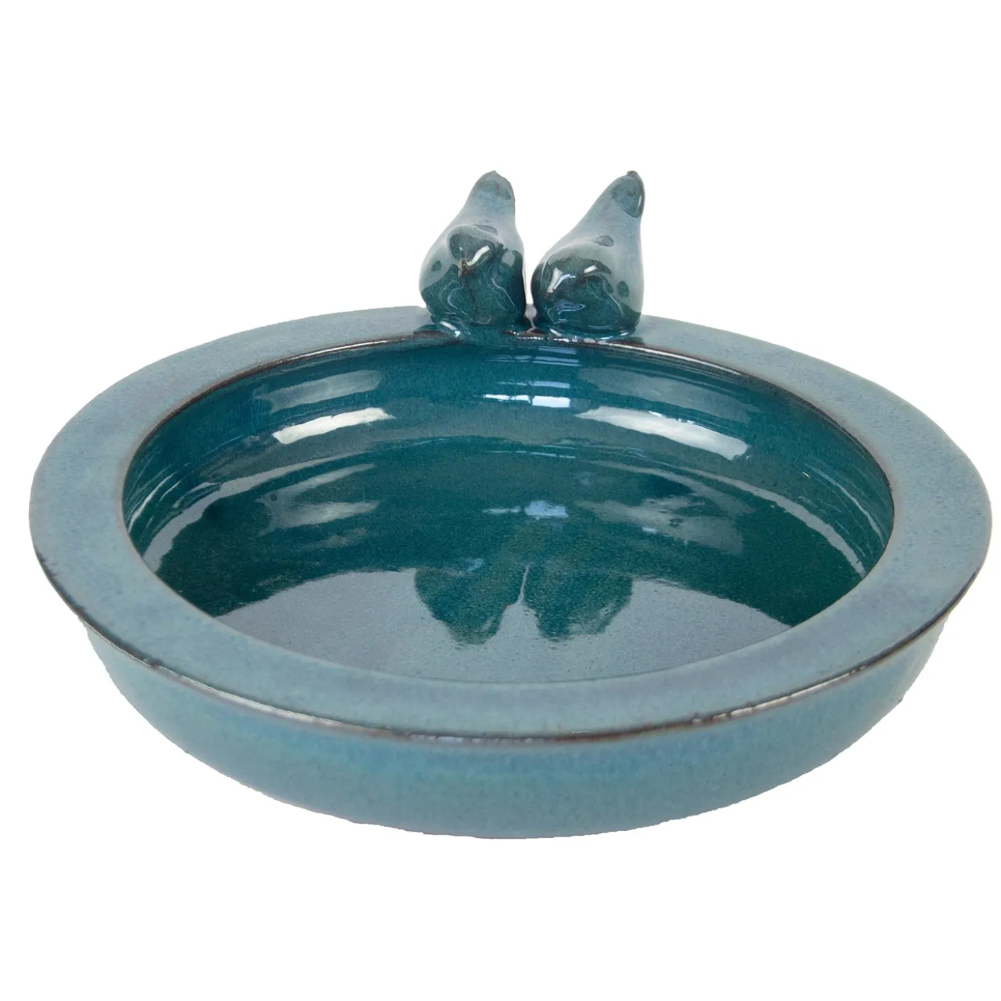 Birdbaths>Plow & Hearth Round Ceramic Birdbath With Birds