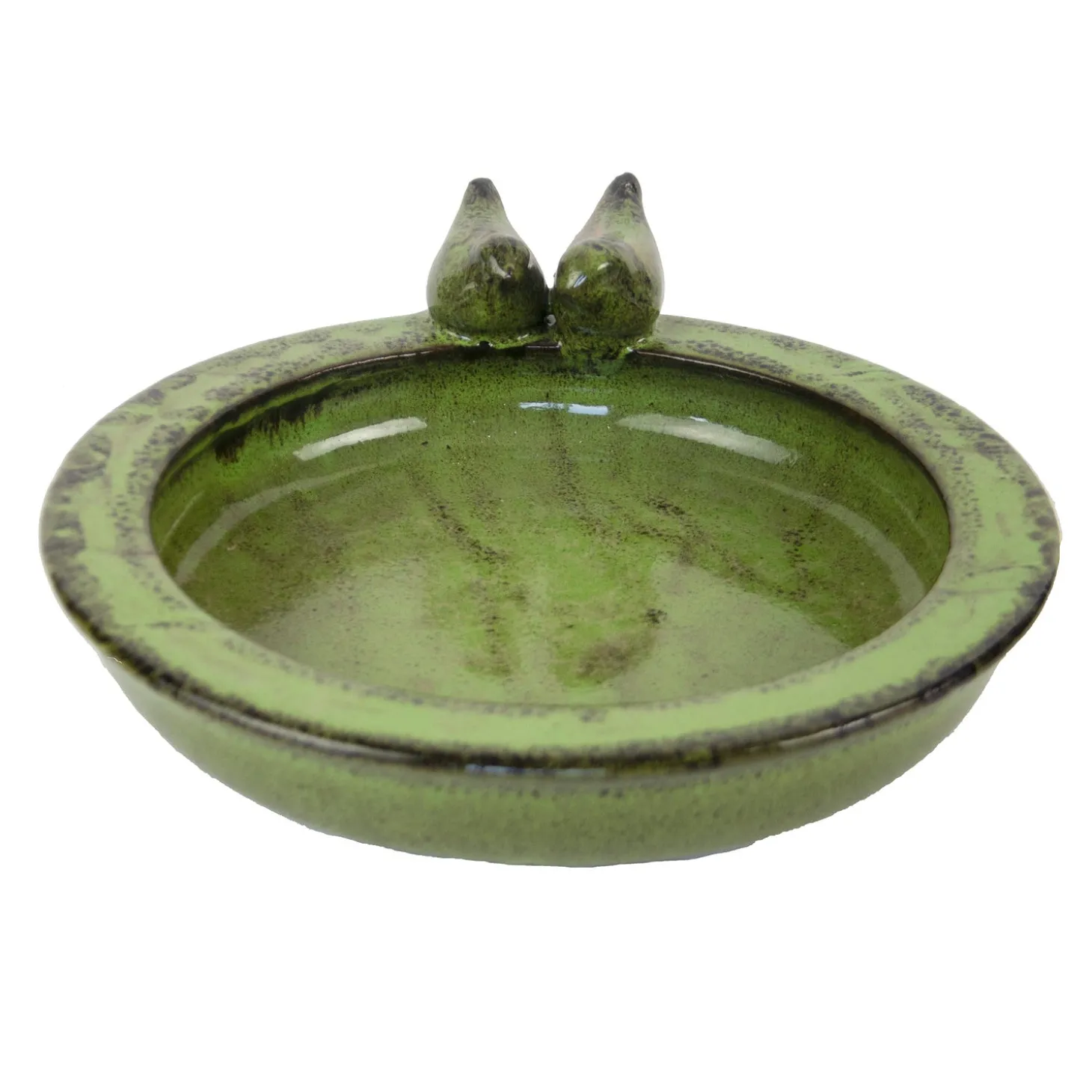 Birdbaths>Plow & Hearth Round Ceramic Birdbath With Birds