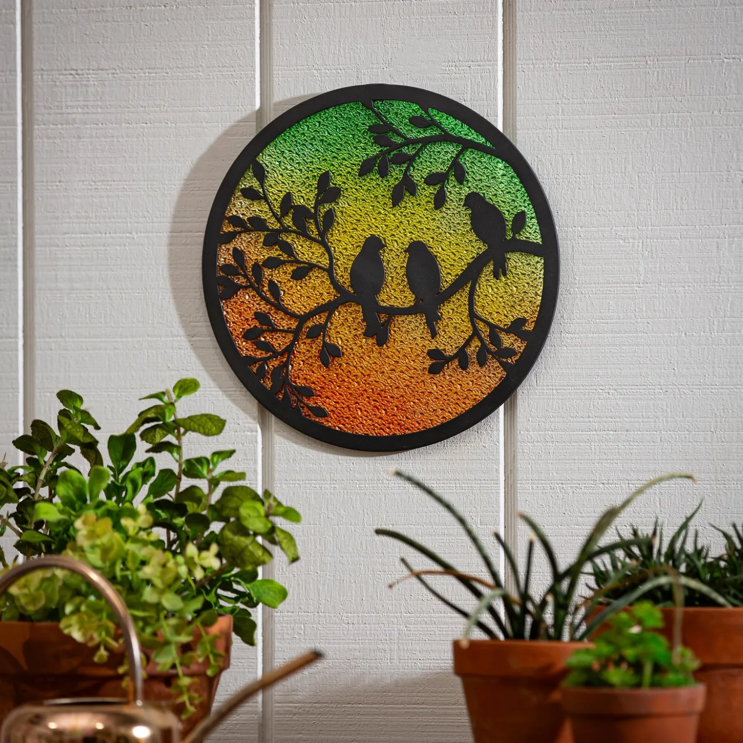 Wall Art>Plow & Hearth Round Perched Birds Wall Décor, 12" H x 12" L