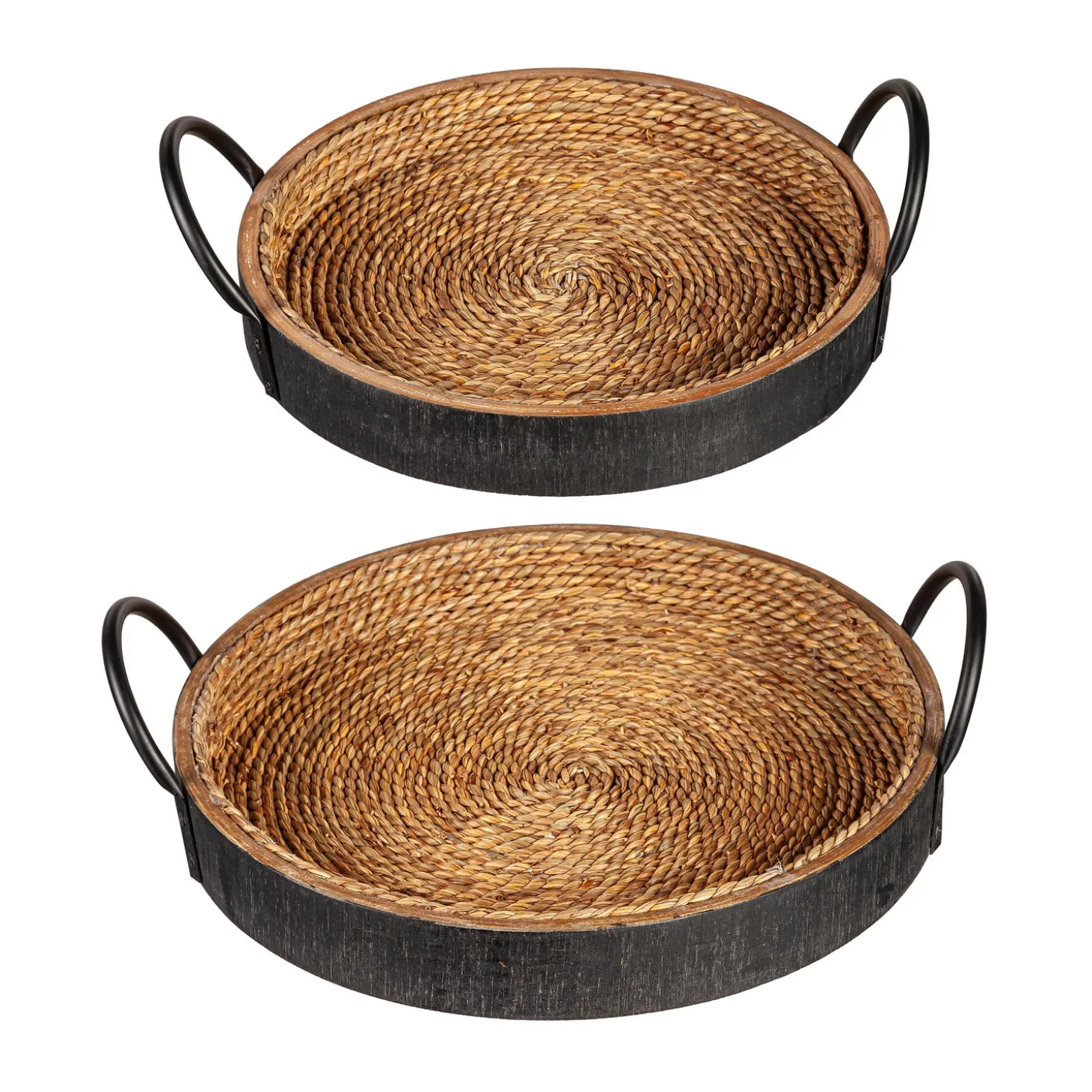 Serveware>Plow & Hearth Round Woven Trays with Handles, Set of 2