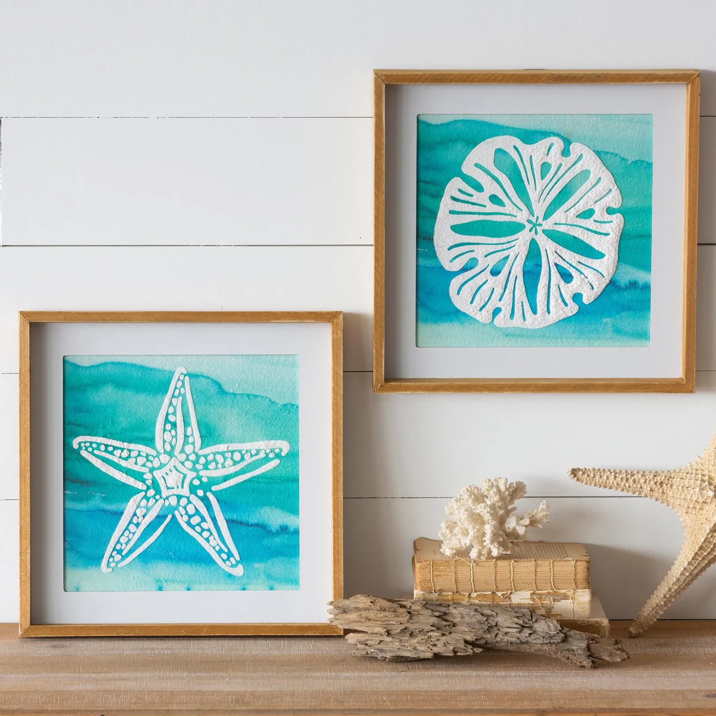 Wall Art>Plow & Hearth Sand Dollar and Starfish Framed Wall Art, Set of 2