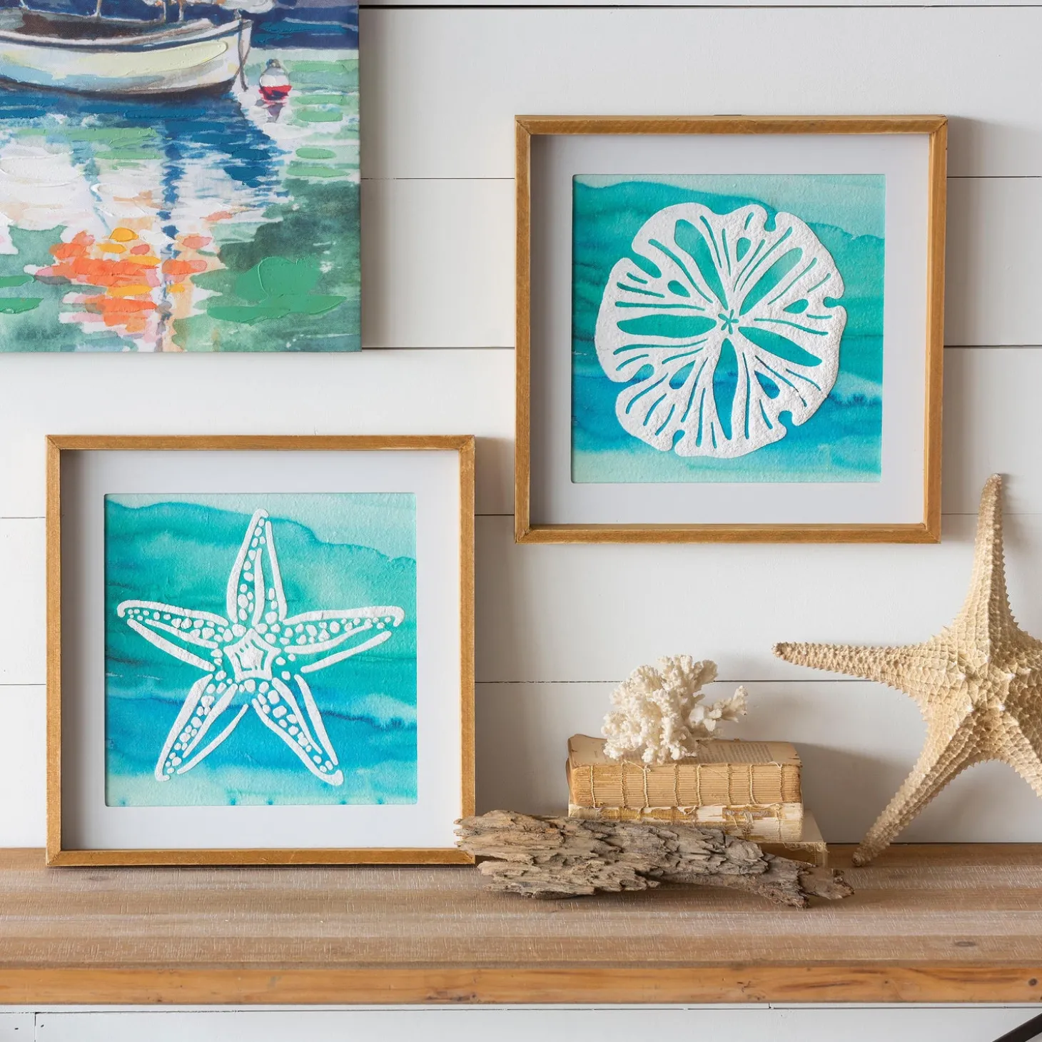 Wall Art>Plow & Hearth Sand Dollar and Starfish Framed Wall Art, Set of 2