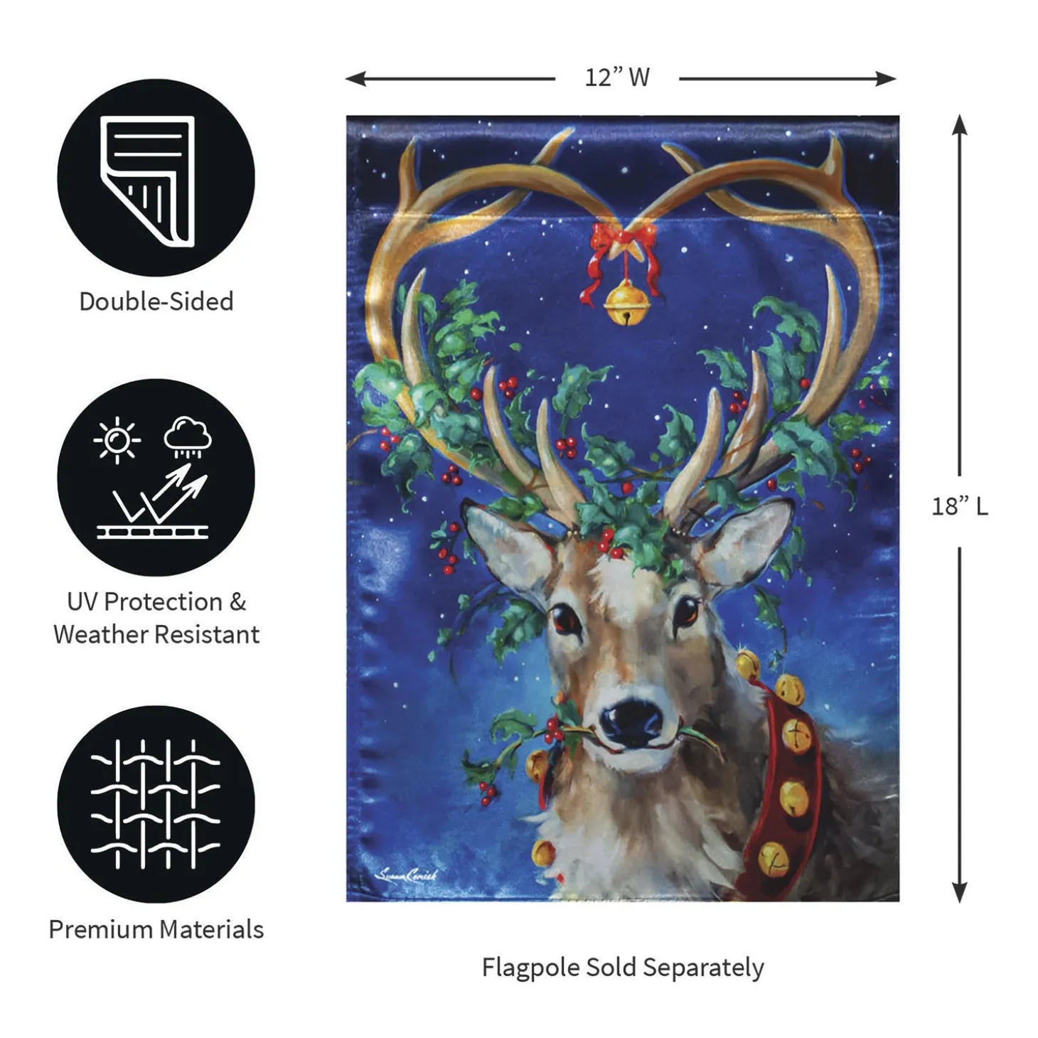 Garden Flags>Plow & Hearth Santa's Reindeer Lustre Garden Flag