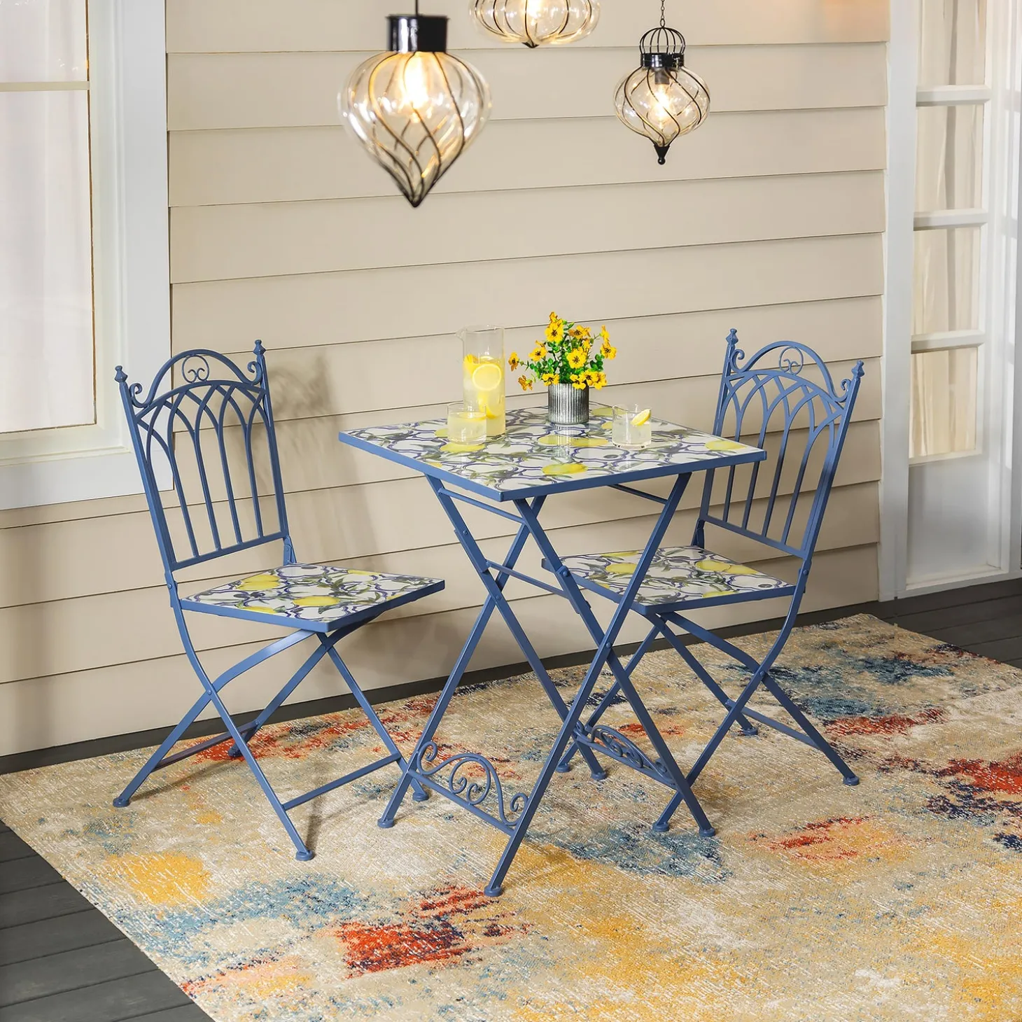 Outdoor Dining Sets | Outdoor Side Tables>Plow & Hearth Santiago Mosaic Balcony Table Blue