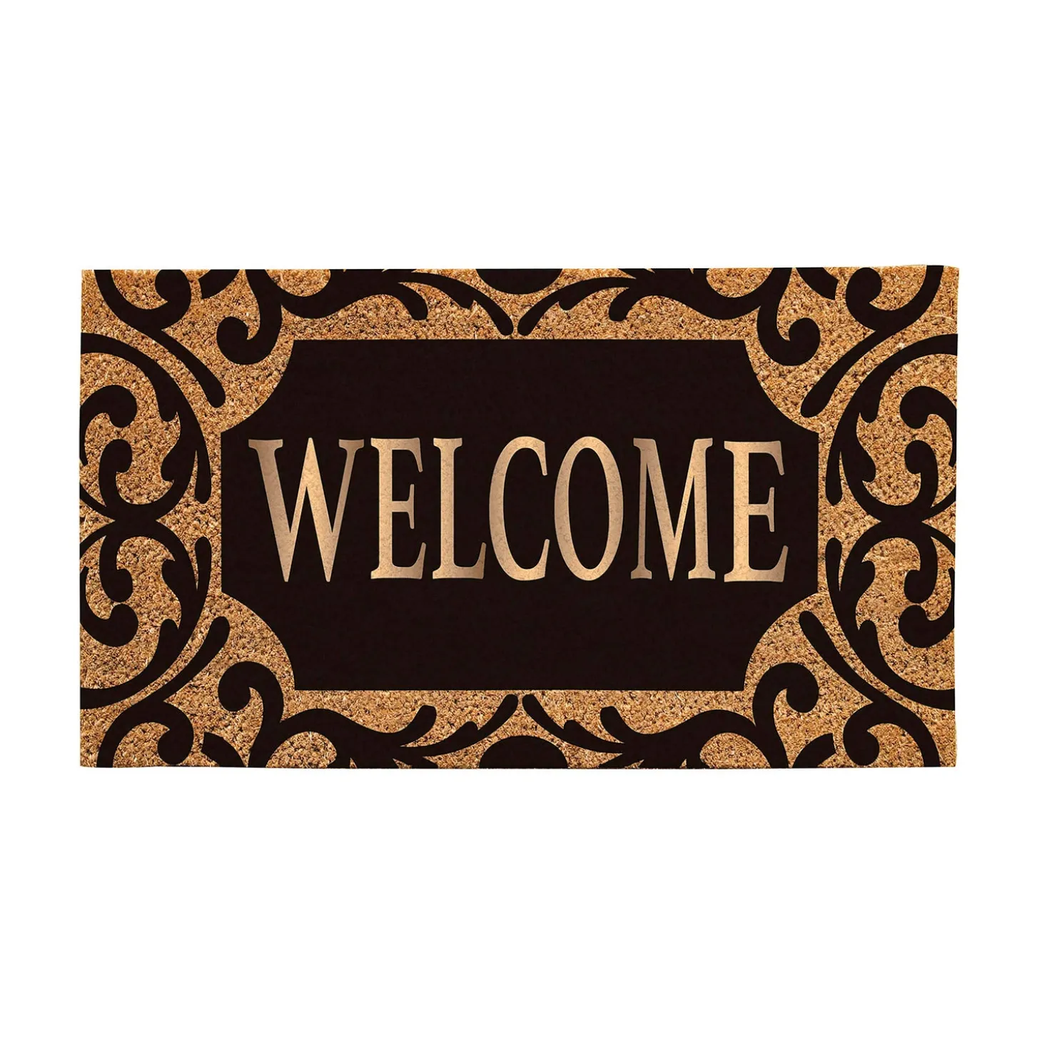 Coir Mats>Plow & Hearth Scroll Metallic Welcome Rubber Inset Coir Mat