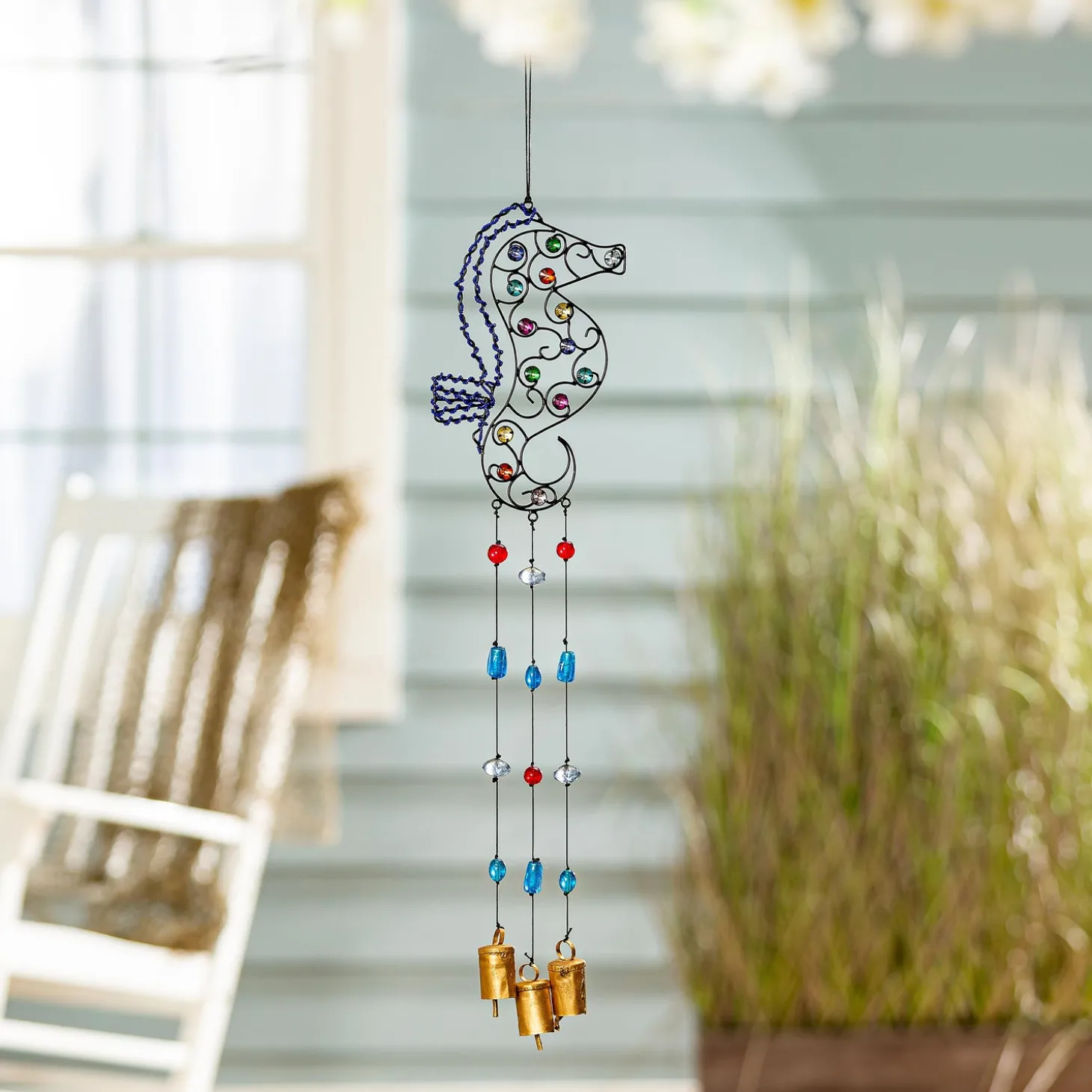 Wind Chimes & Mobiles>Plow & Hearth Seahorse Beaded Wind Chime