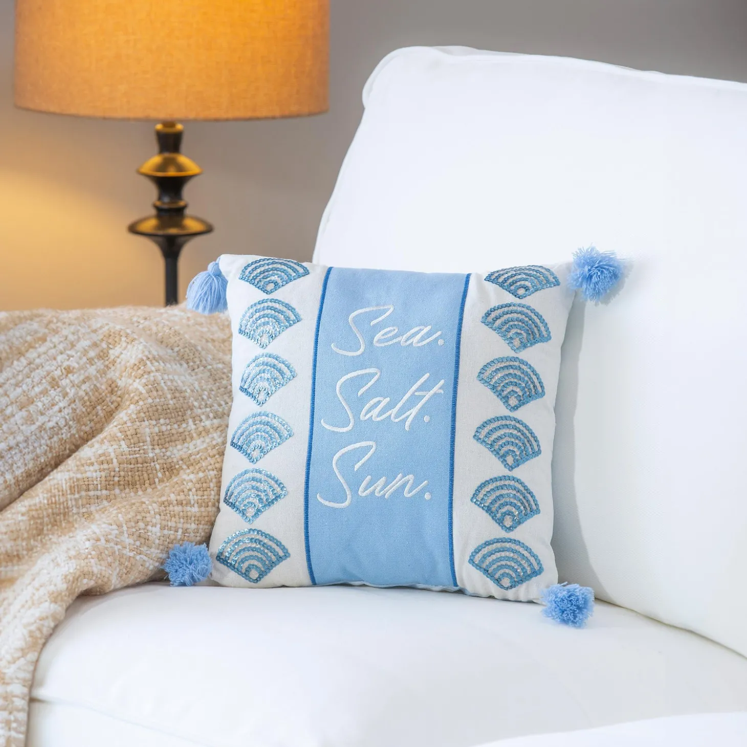 Decorative Pillows>Plow & Hearth “Sea.Salt.Sun.” Decorative Throw Pillow