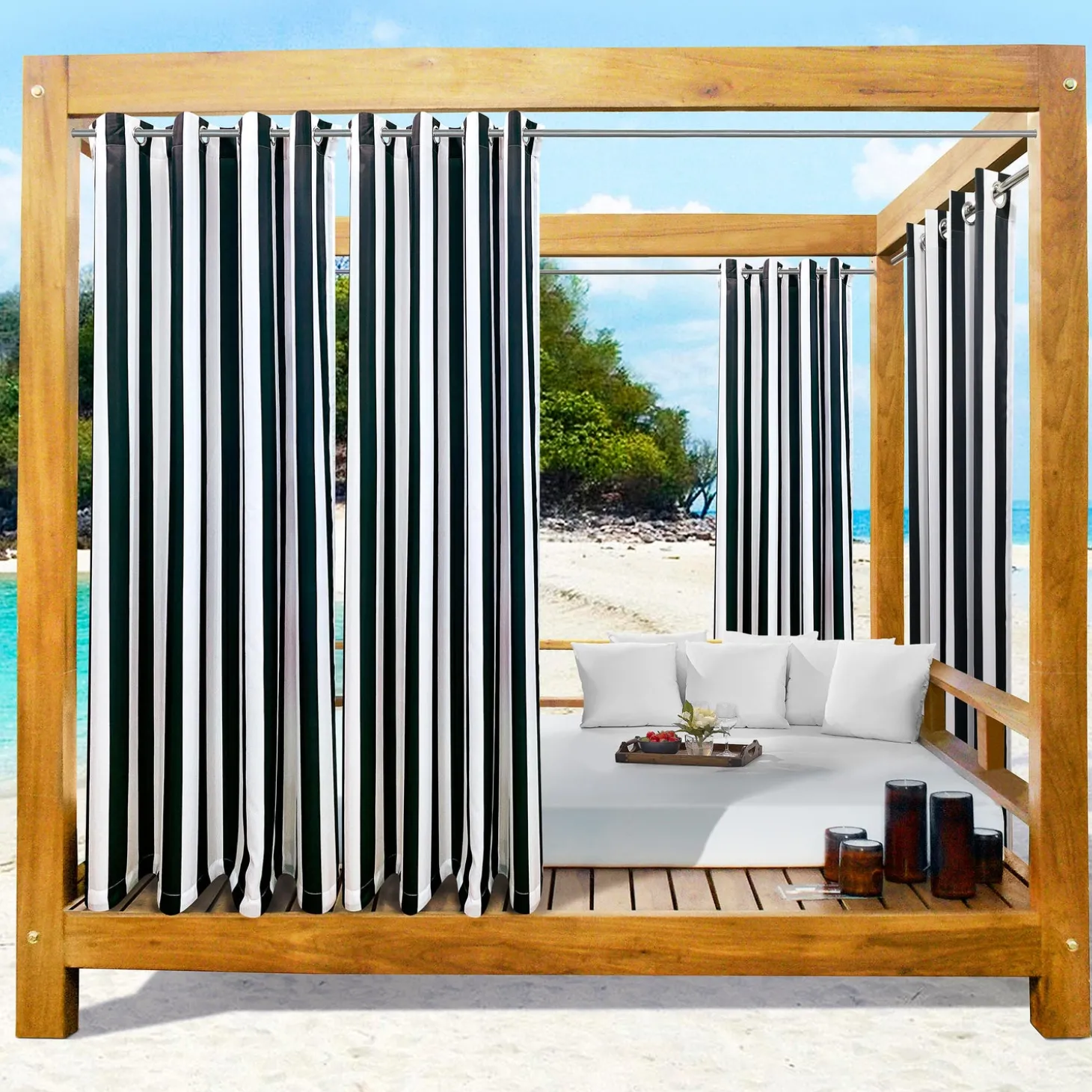 Shades & Umbrellas | Outdoor Curtains>Plow & Hearth Seascape Striped Outdoor Curtains, 96"L