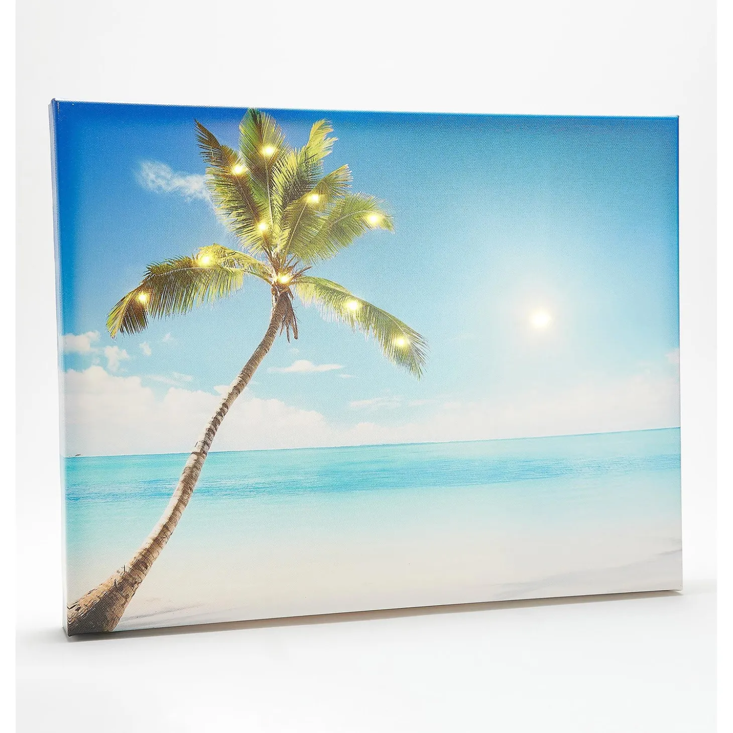 Wall Art>Plow & Hearth Seaside Palm Illuminated Outdoor Canvas