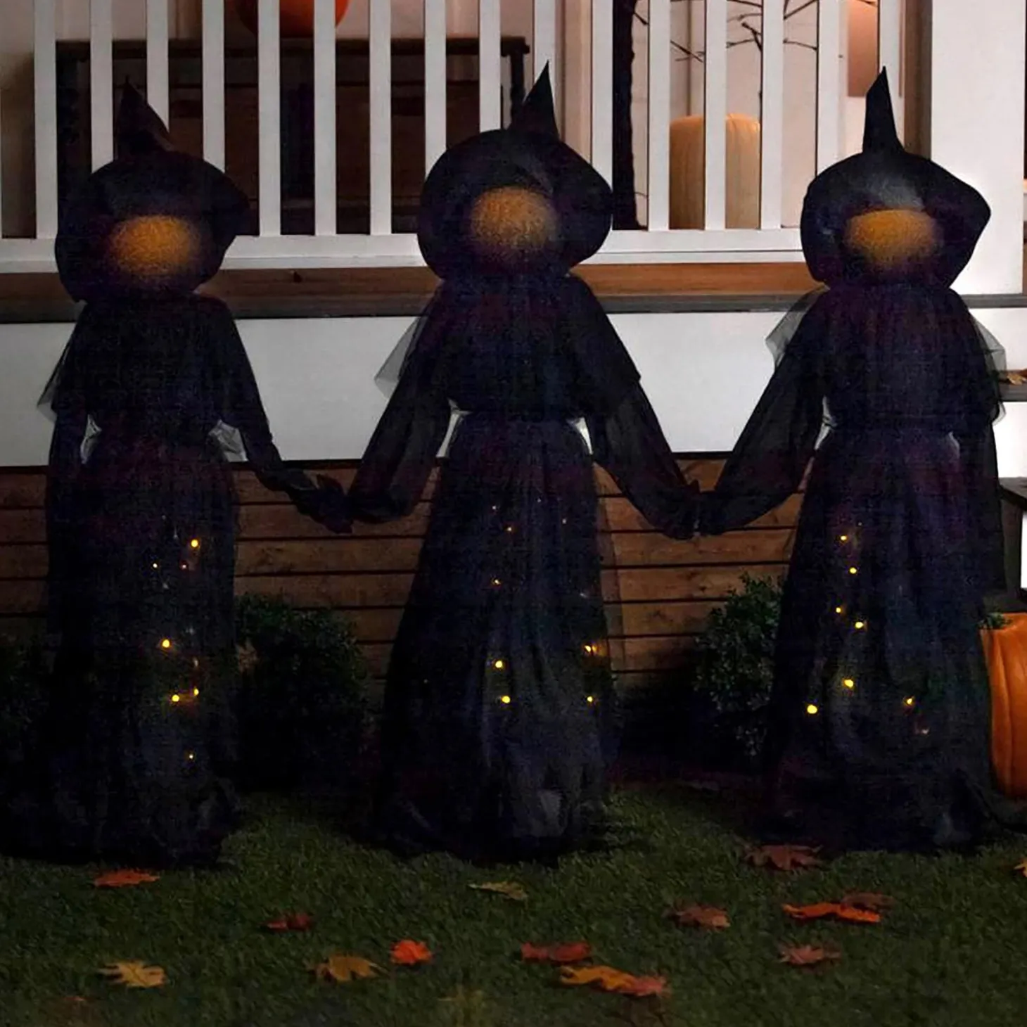 Garden Stakes>Plow & Hearth Set of 3 LED Witch