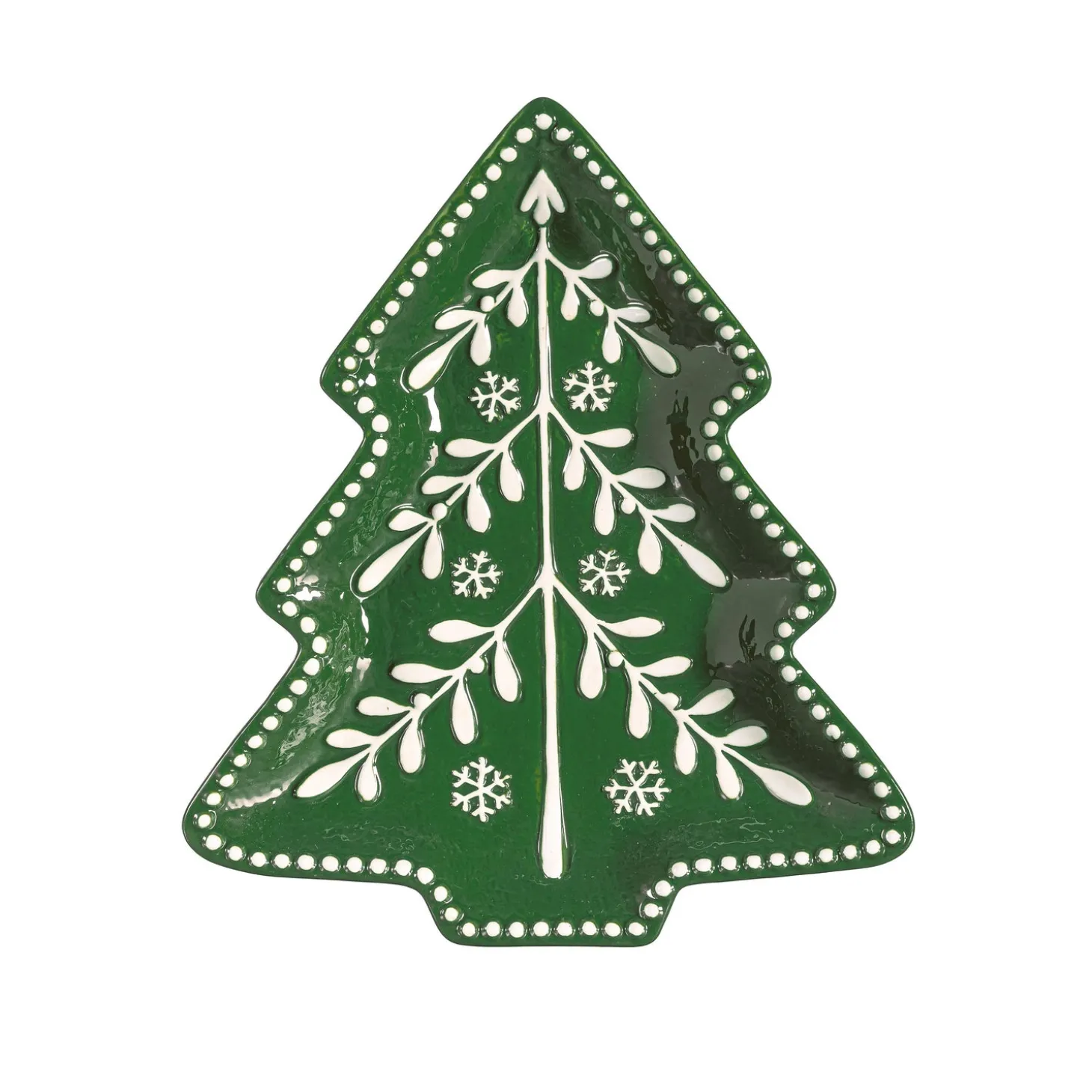 Plates & Platters>Plow & Hearth Shades of Green Plate Tree Shaped Embossed Ceramic Salad Plate, 9.5"