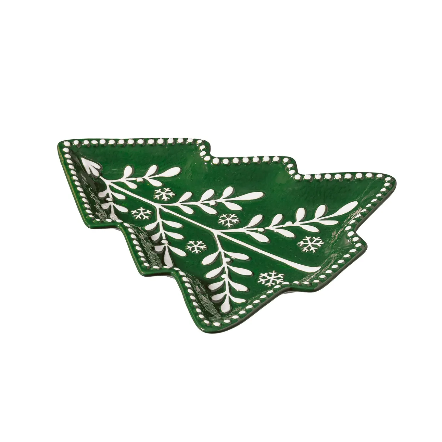 Plates & Platters>Plow & Hearth Shades of Green Plate Tree Shaped Embossed Ceramic Salad Plate, 9.5"