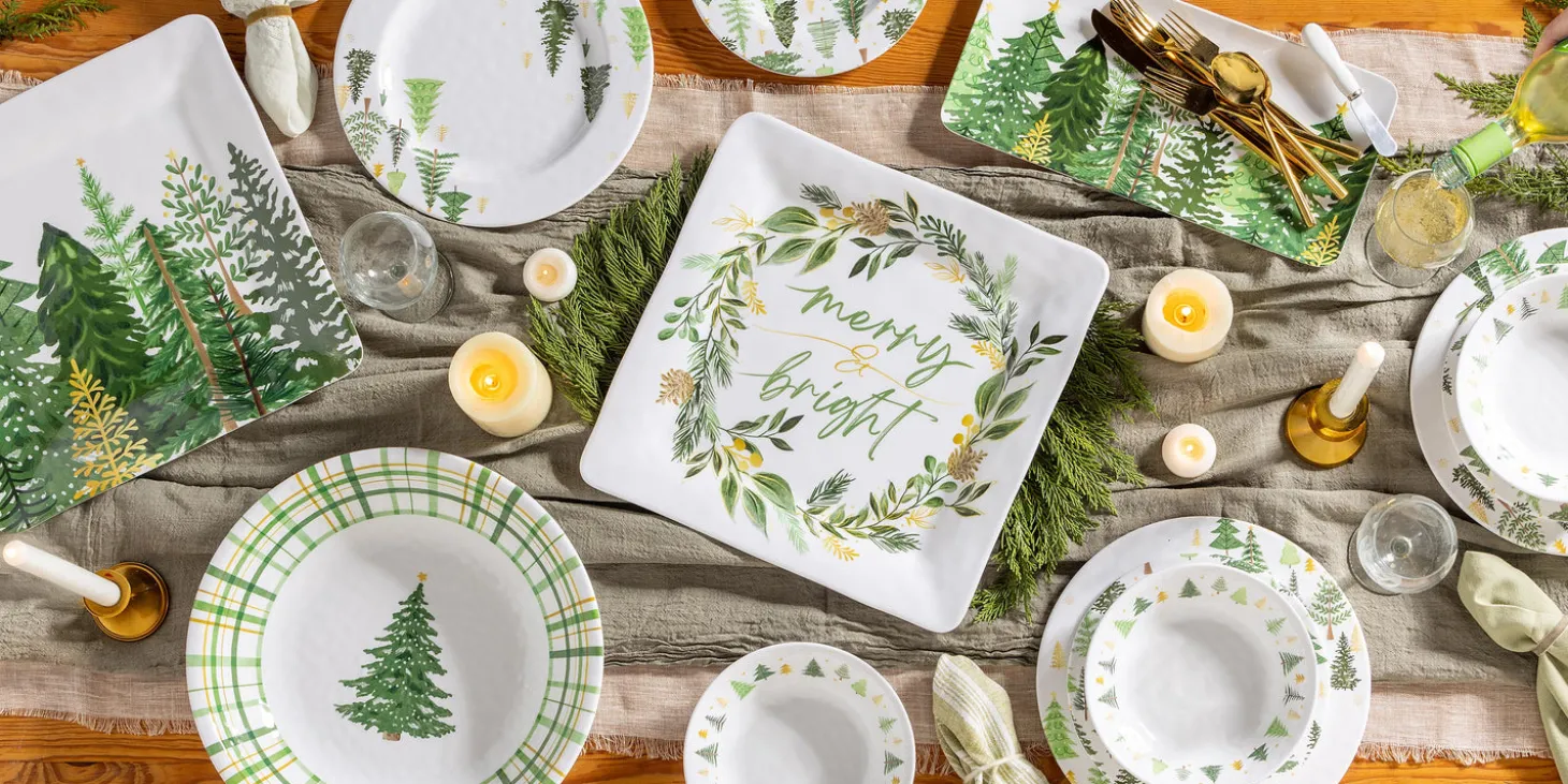 Plates & Platters>Plow & Hearth Shades of Green Serveware Rectangular Melamine Platter with Spreader Set