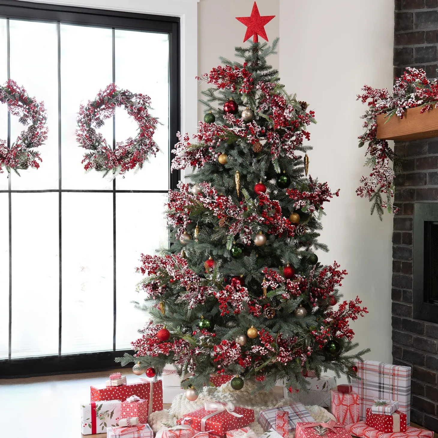 Faux Flowers & Plants>Plow & Hearth Shimmering Misty Pine Christmas Tree, 6'H