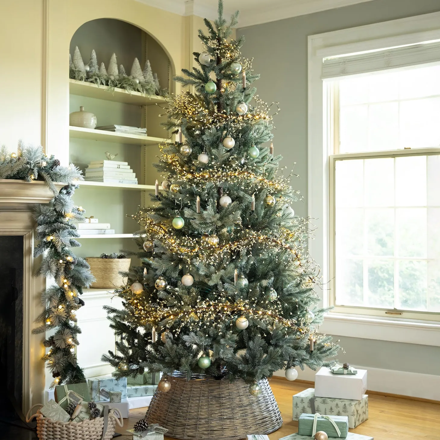 Faux Flowers & Plants>Plow & Hearth Shimmering Misty Pine Christmas Tree, 6'H