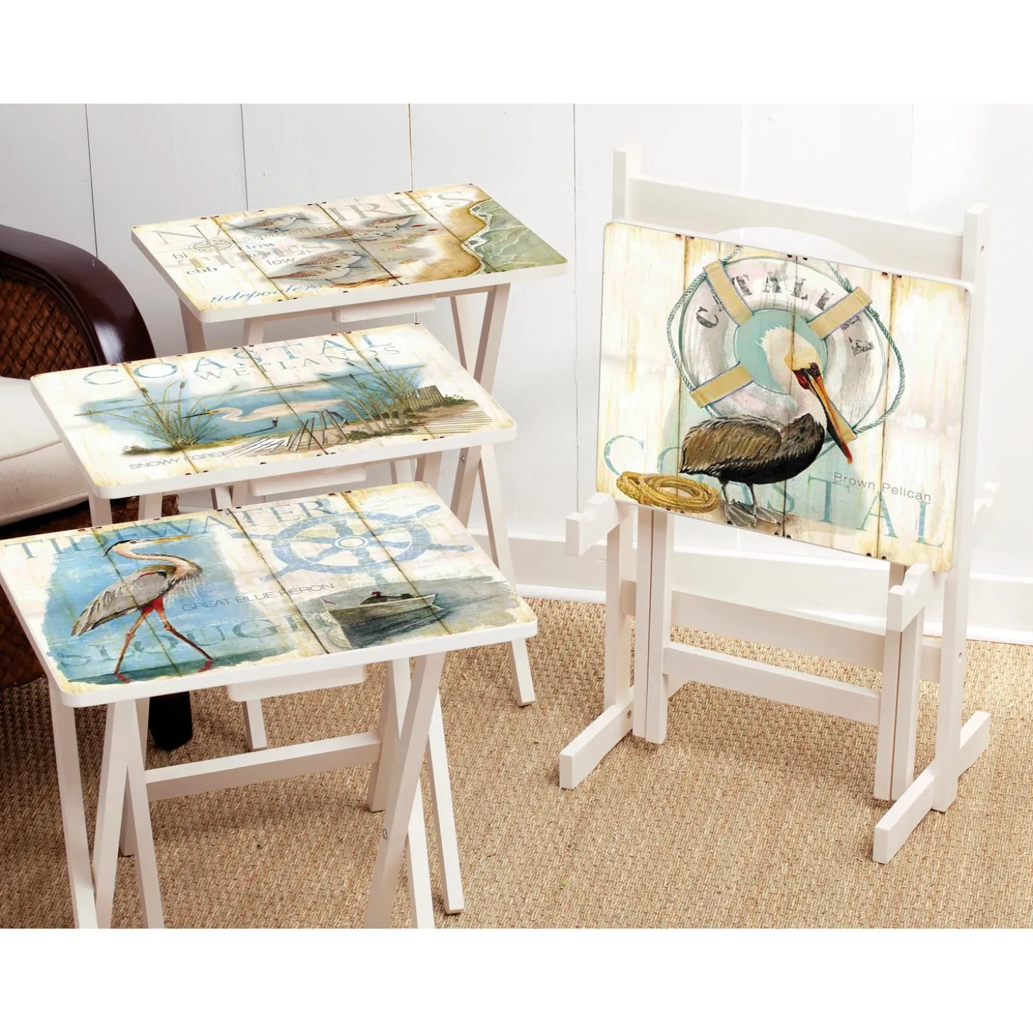 Accent Tables>Plow & Hearth Shore Birds TV Tray Set with Stand