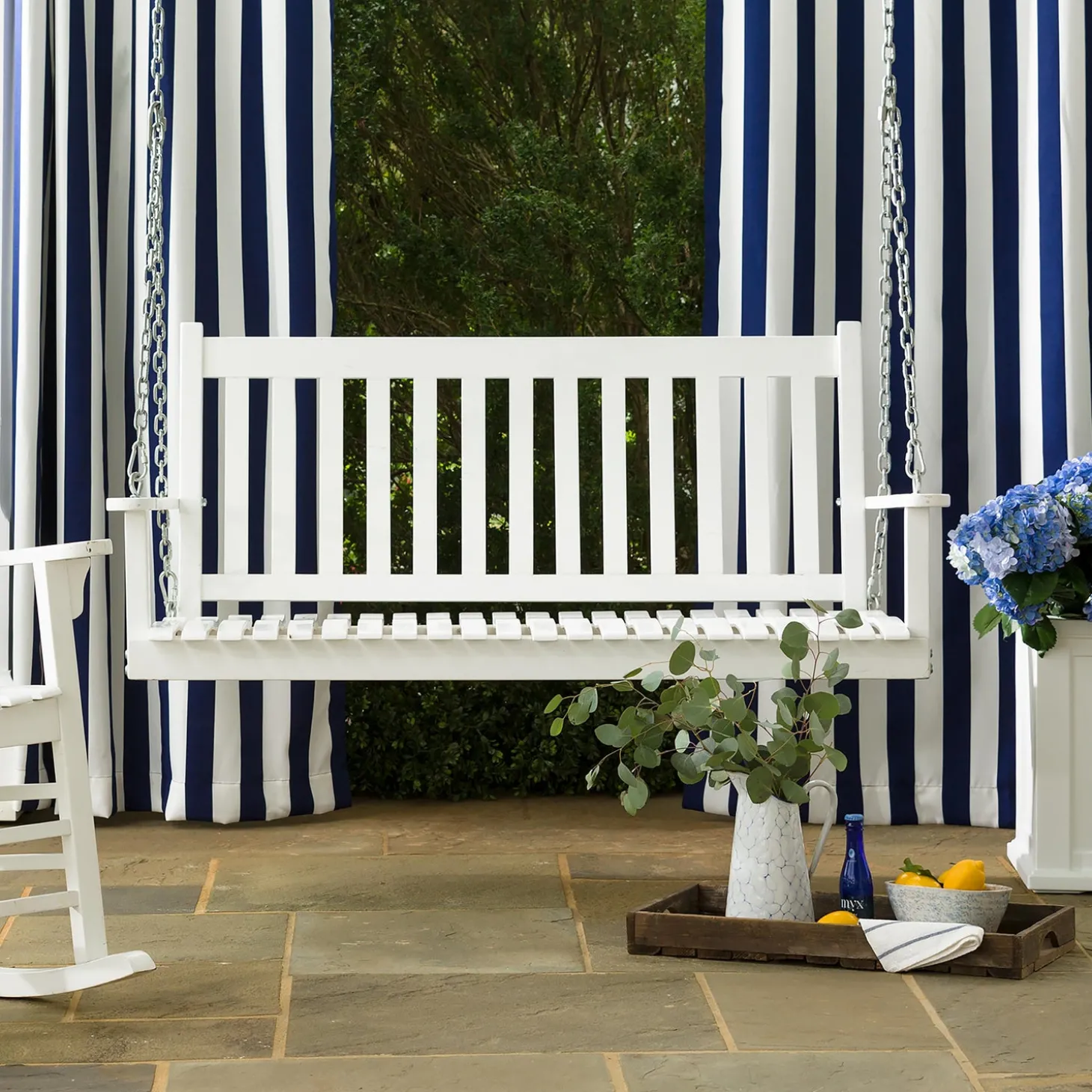 Swings & Hammocks>Plow & Hearth Slatted Wood Porch Swing WhitePaint