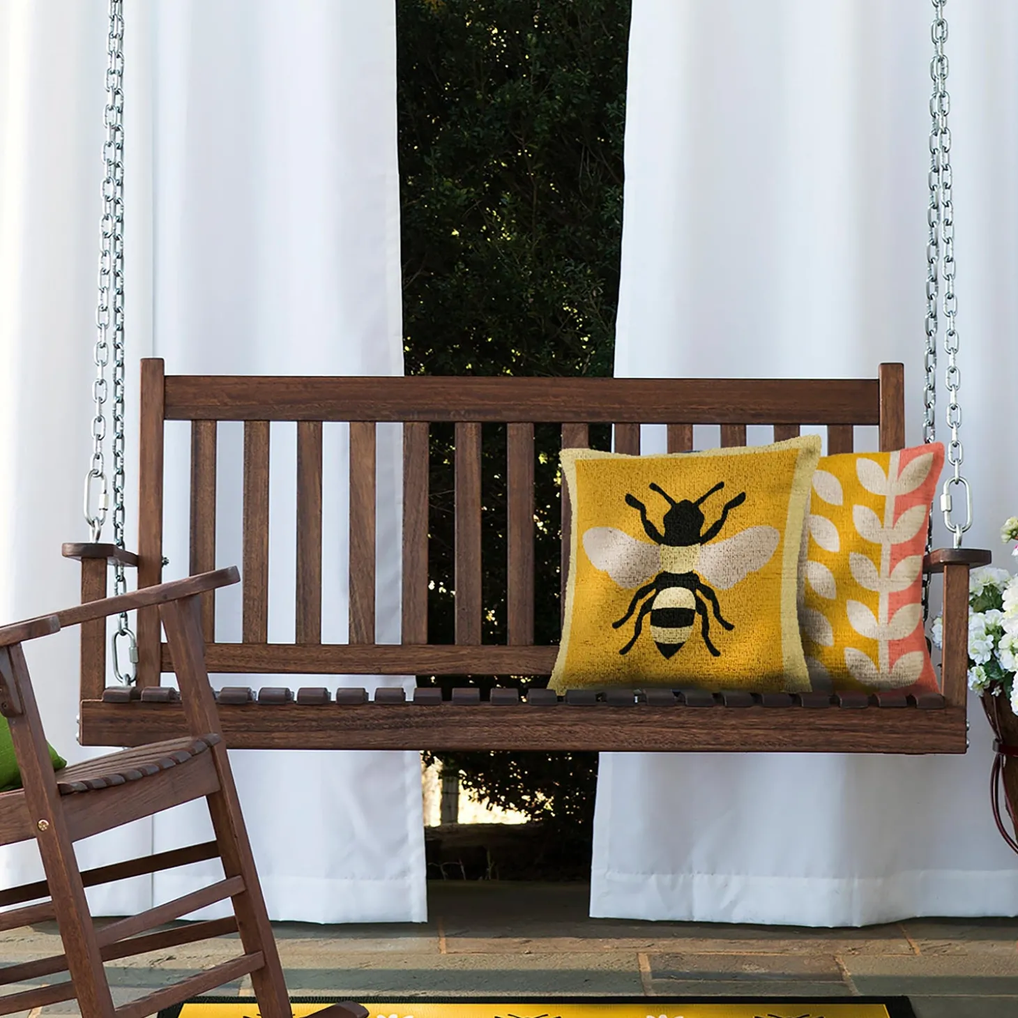 Outdoor Benches | Swings & Hammocks>Plow & Hearth Slatted Wood Porch Swing NaturalStain