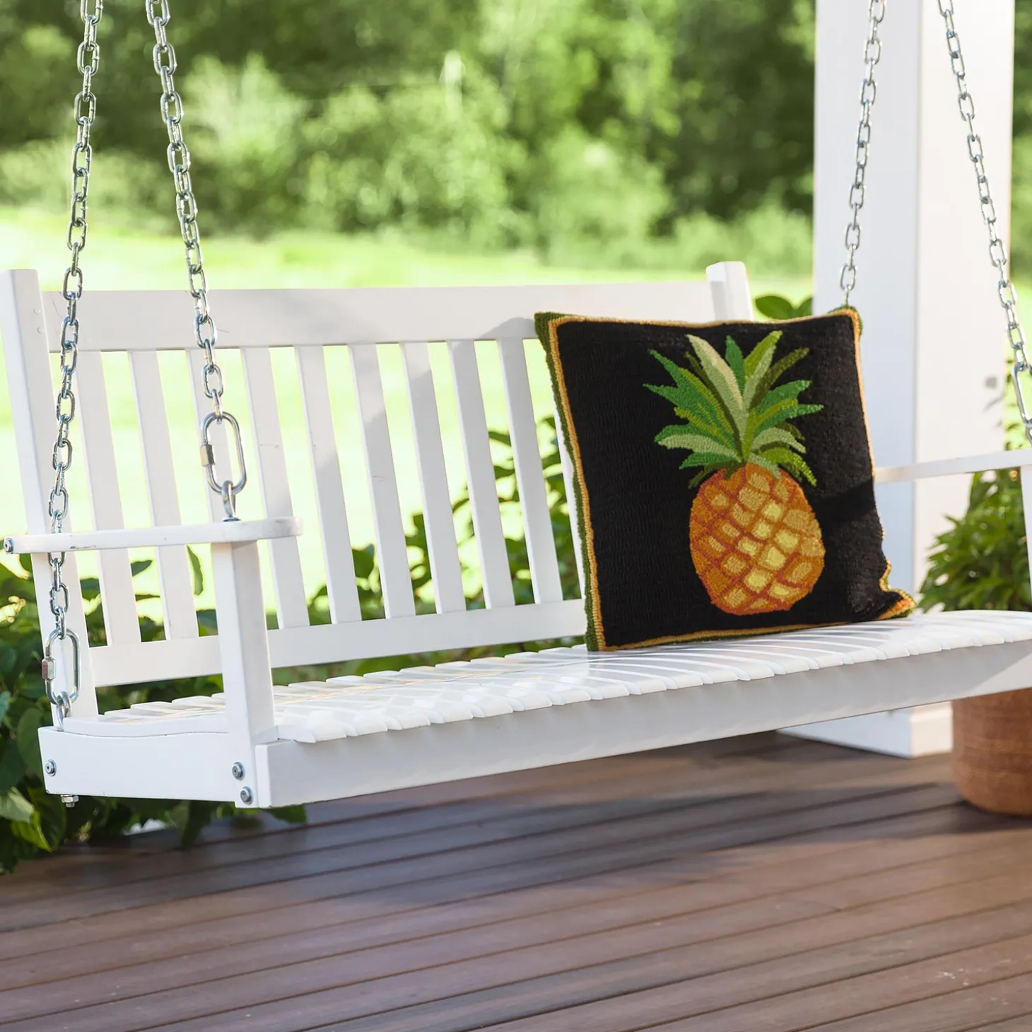 Swings & Hammocks>Plow & Hearth Slatted Wood Porch Swing WhitePaint