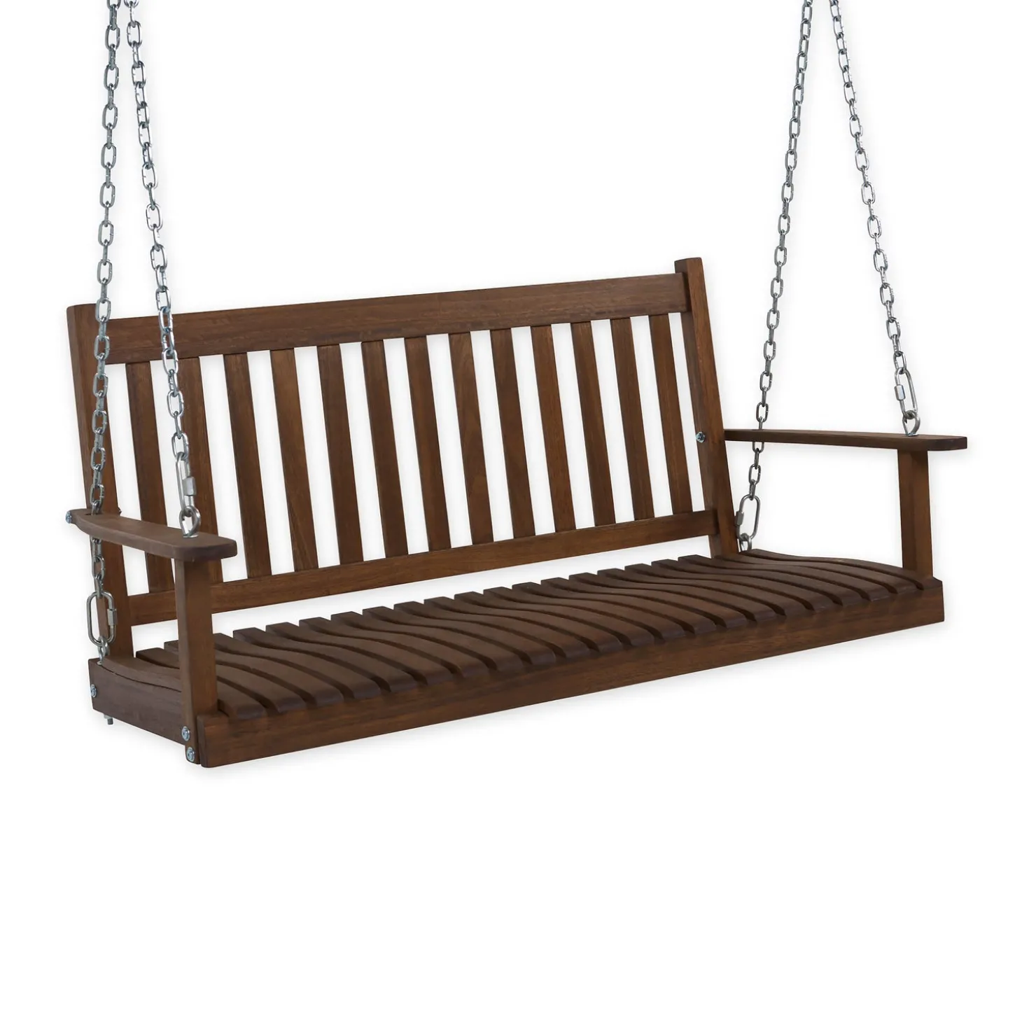 Outdoor Benches | Swings & Hammocks>Plow & Hearth Slatted Wood Porch Swing NaturalStain